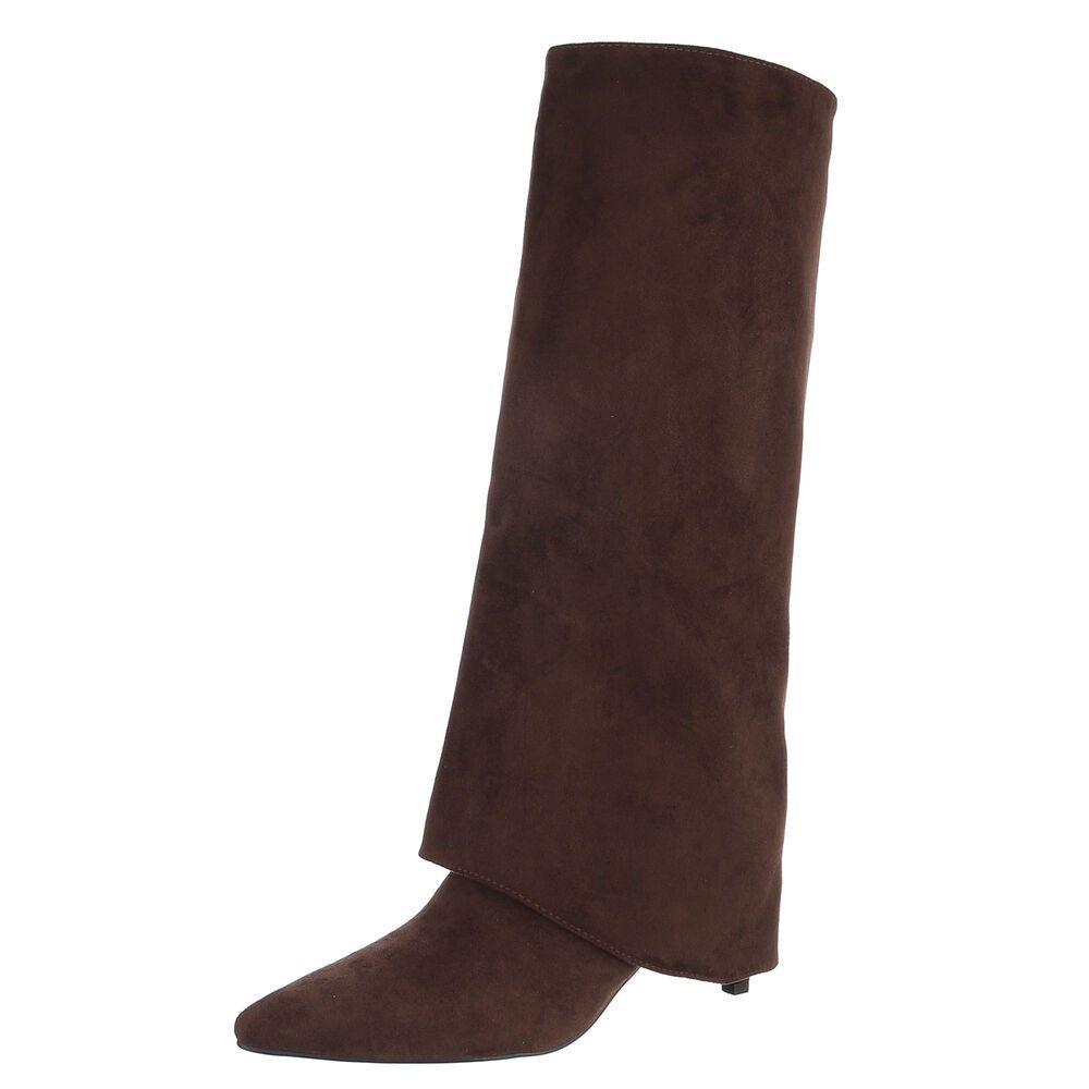 Ital-Design Damenstiefel mit hohem Schaft und spitzer Form Stiefel (92214219) Pfennig-/Stilettoabsatz Stiefel in Braun
