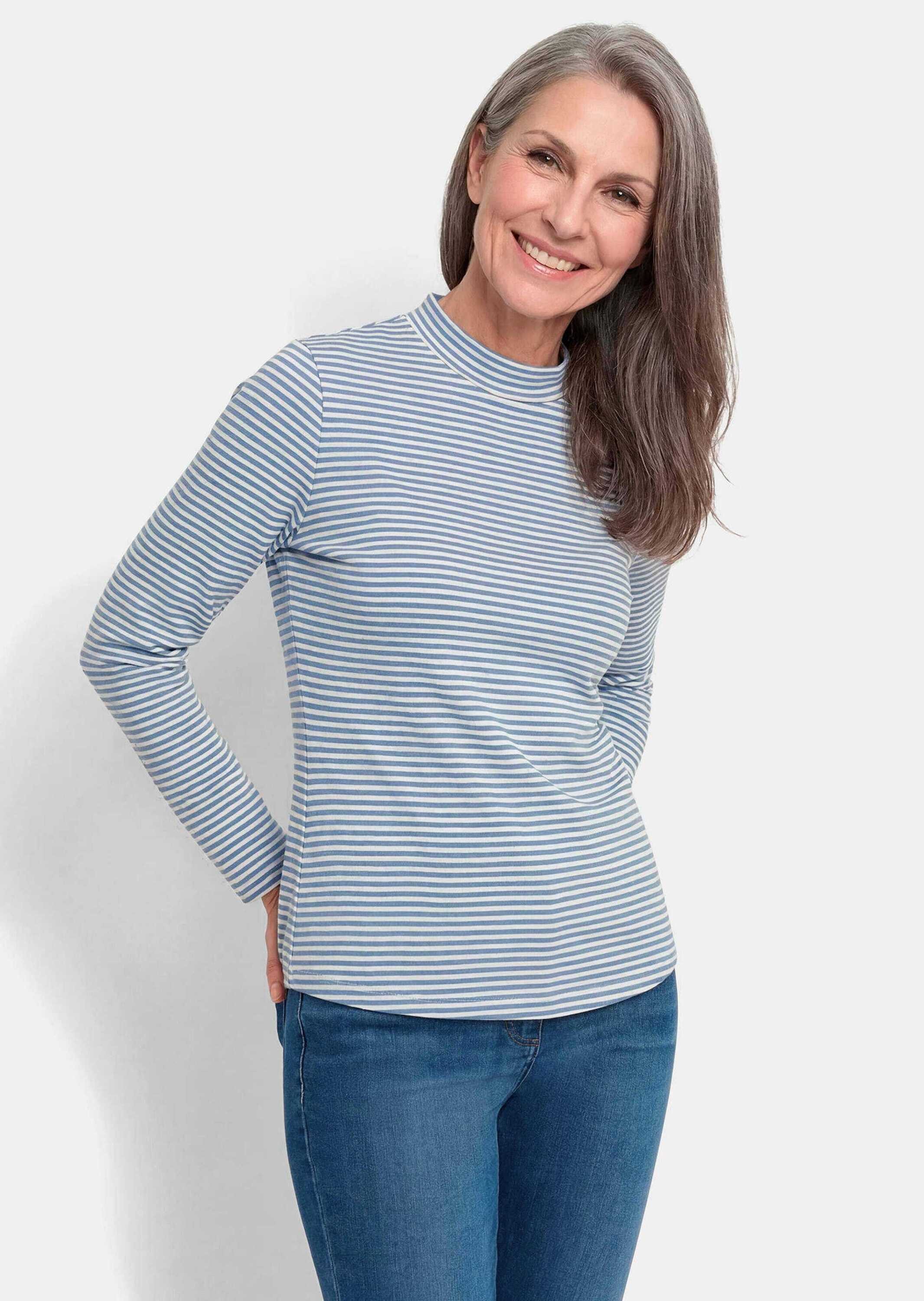 GOLDNER Langarmshirt Ringelshirt mit Stehkragen Basicshirt aus Baumwoll-Jersey, Langarm, Streifen