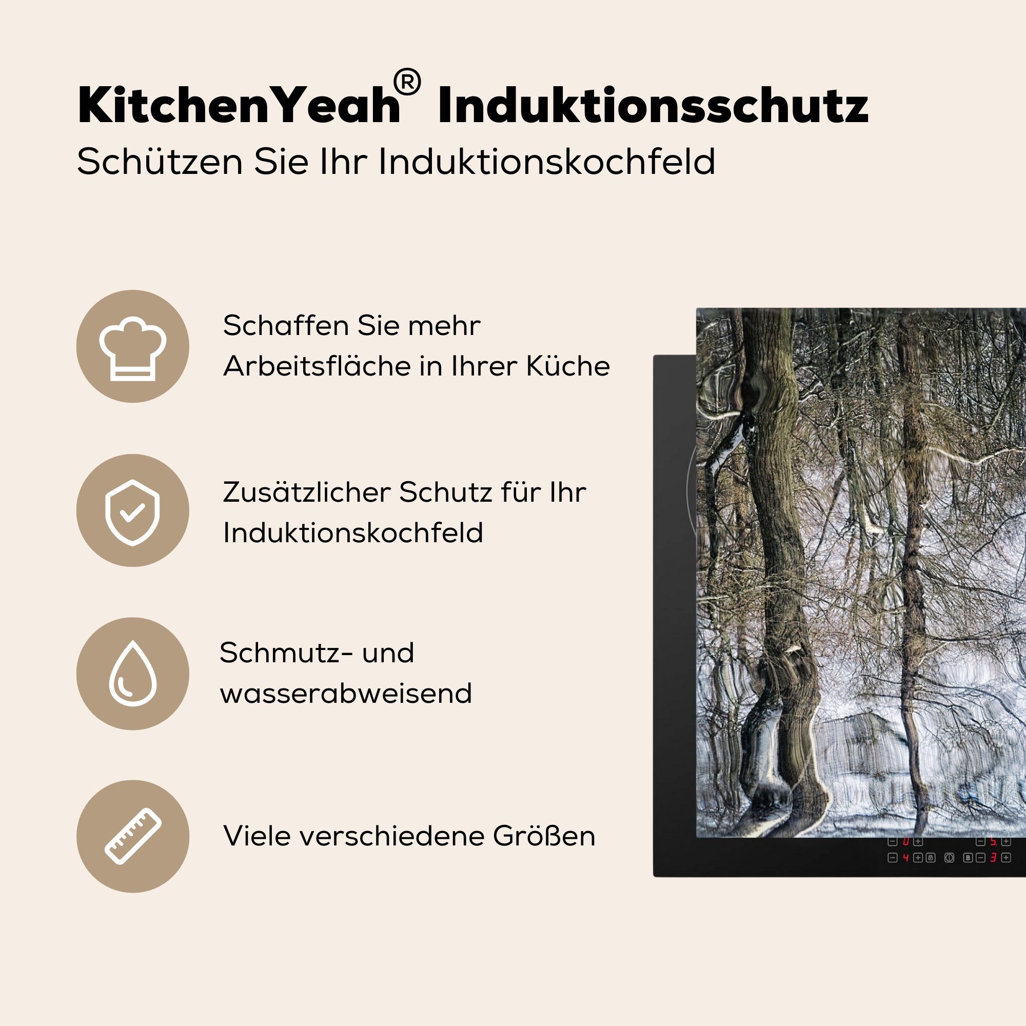 cm, - MuchoWow 81x52 Induktionskochfeld (1 für - tlg), die küche, Vinyl, Psychedelisch, Baum Kunst Herdblende-/Abdeckplatte Ceranfeldabdeckung Schutz