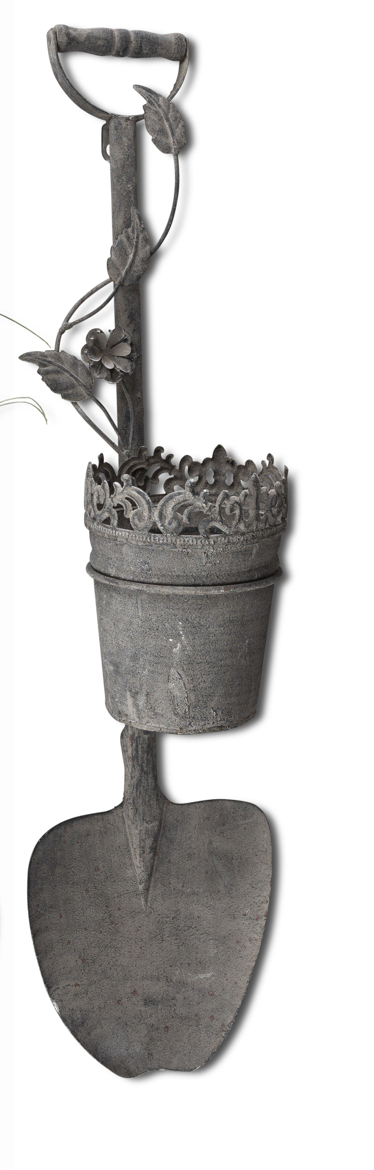 dekojohnson Blumentopf Deko-Schaufel zum Hängen mit Blumentopf grau 76cm (kein Set) | Pflanzkübel