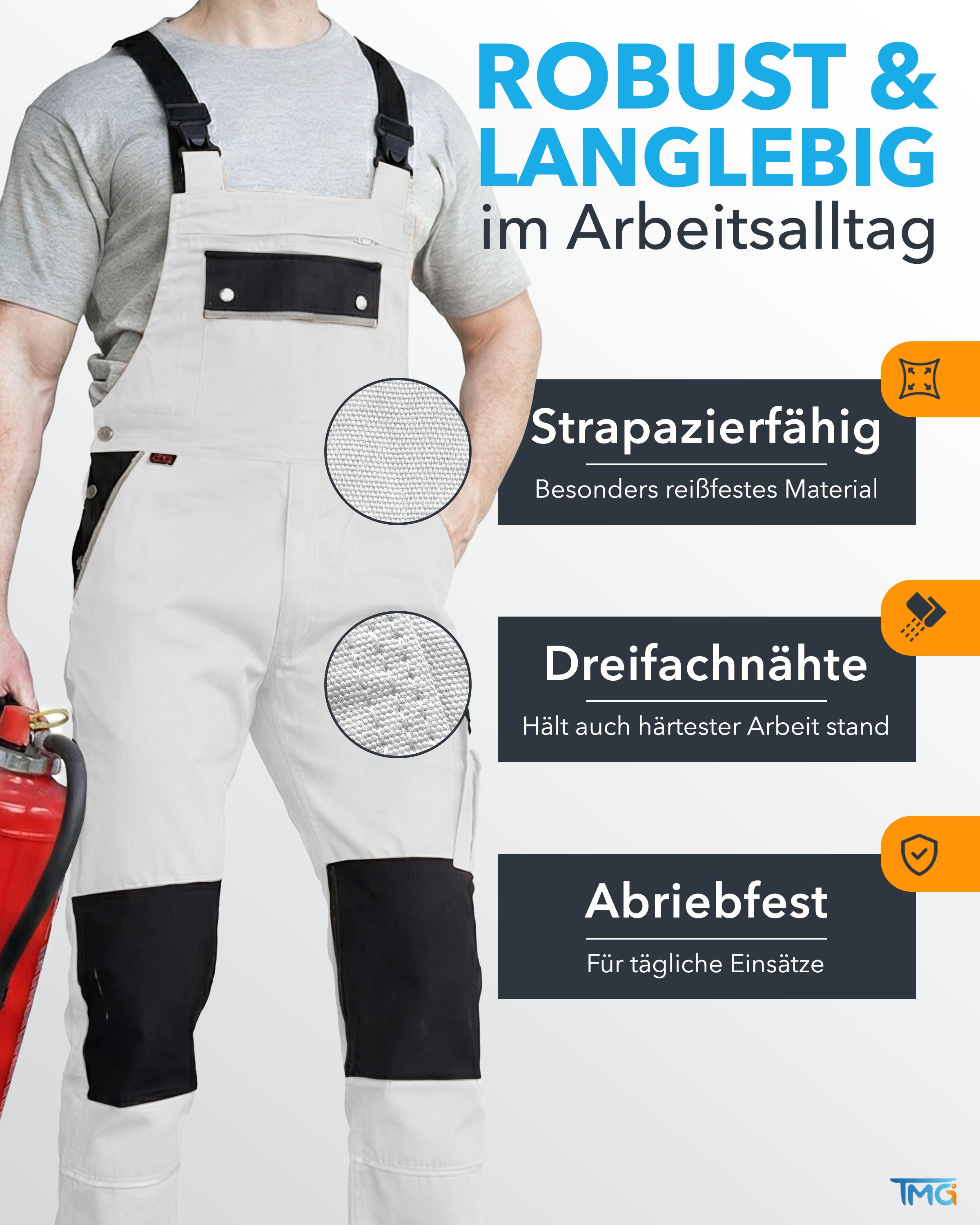 TMG International Arbeitslatzhose Latzhose Arbeitshose Cargohose Overall Blaumann