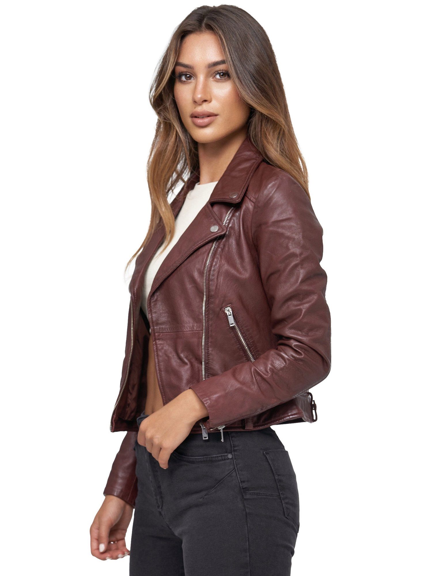 Tazzio Lederjacke F507 Biker Look mit coolen Zipper-Details & Reverskragen günstig online kaufen