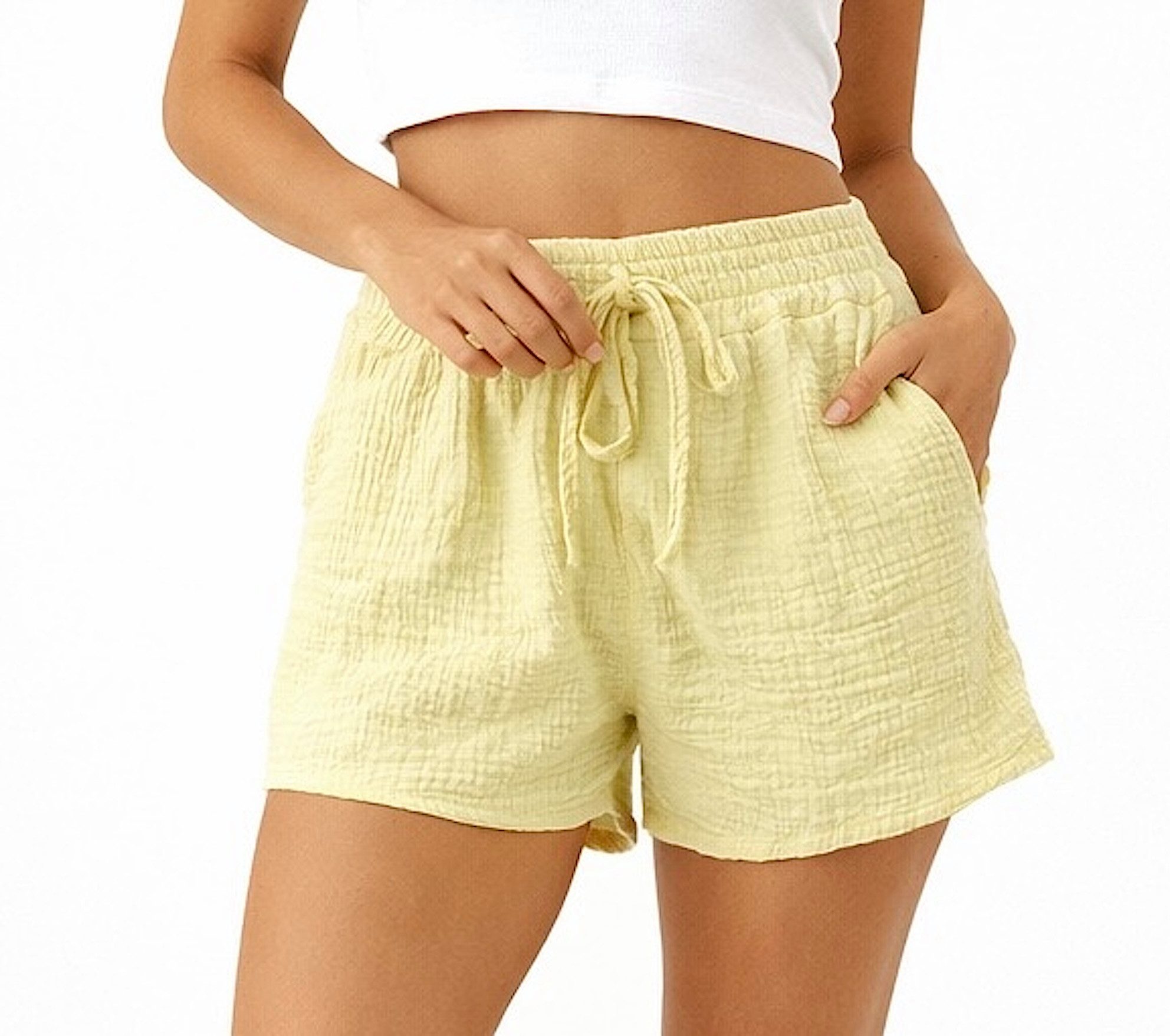 Worldclassca Shorts Worldclassca Damen Musselin Shorts Sommer Leicht Kurzehose mit Taschen Neue Kollektion - Stilvolle und gemütliche Sommer Mode für Damen