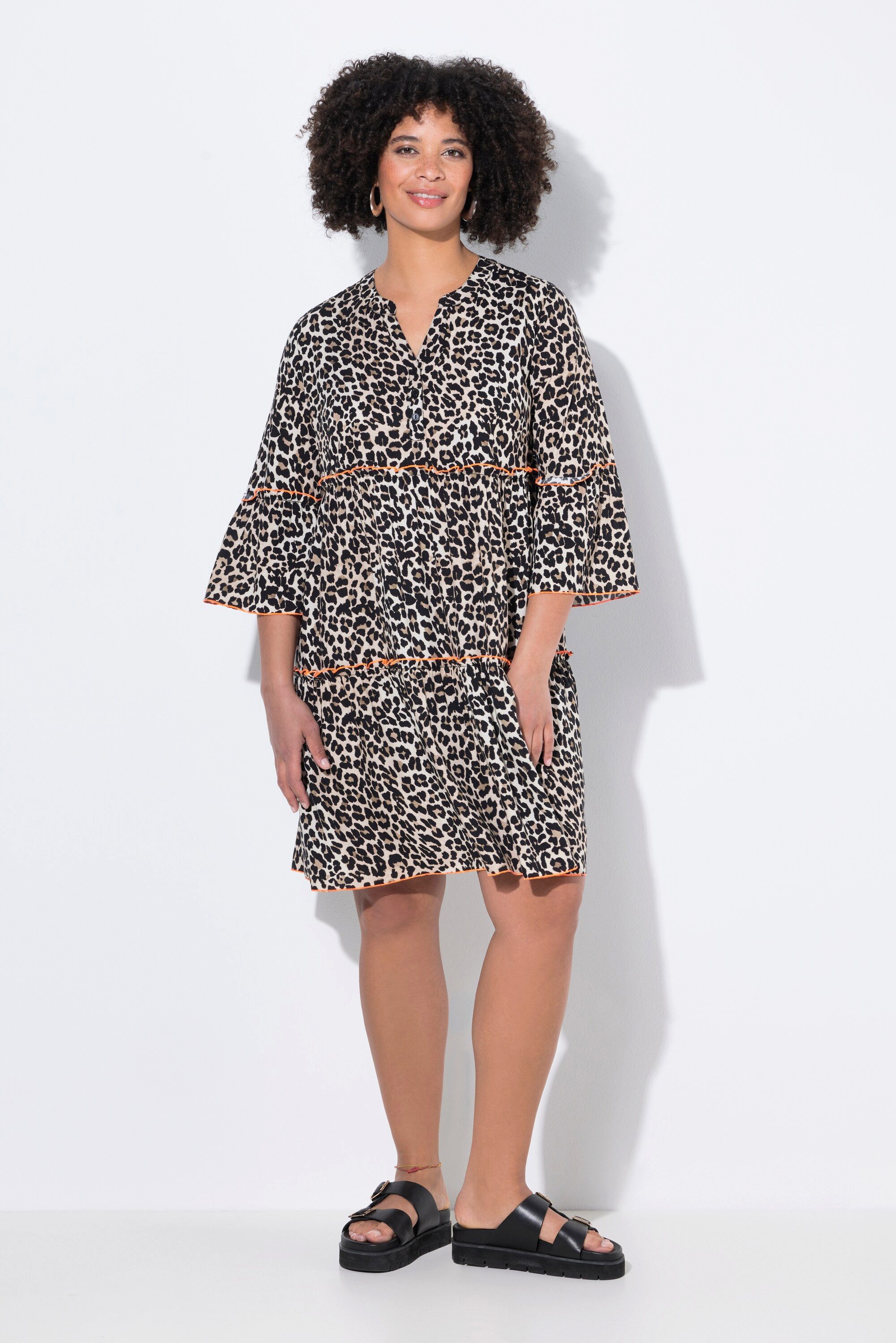 Jerseykleid Kleid A-Linie Leomuster farbige Ziernähte