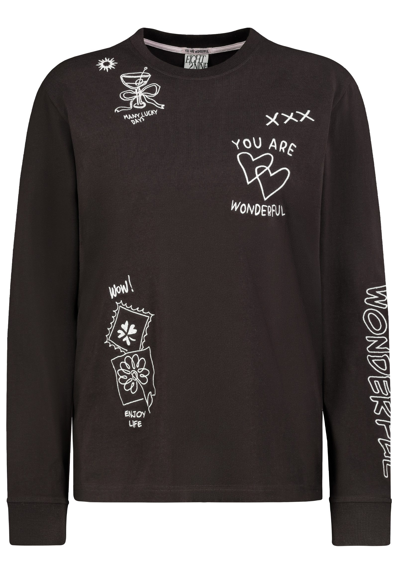 Eight2Nine Longsleeve Damen Longsleeve mit Stickerei Baumwollshirt, bestickt