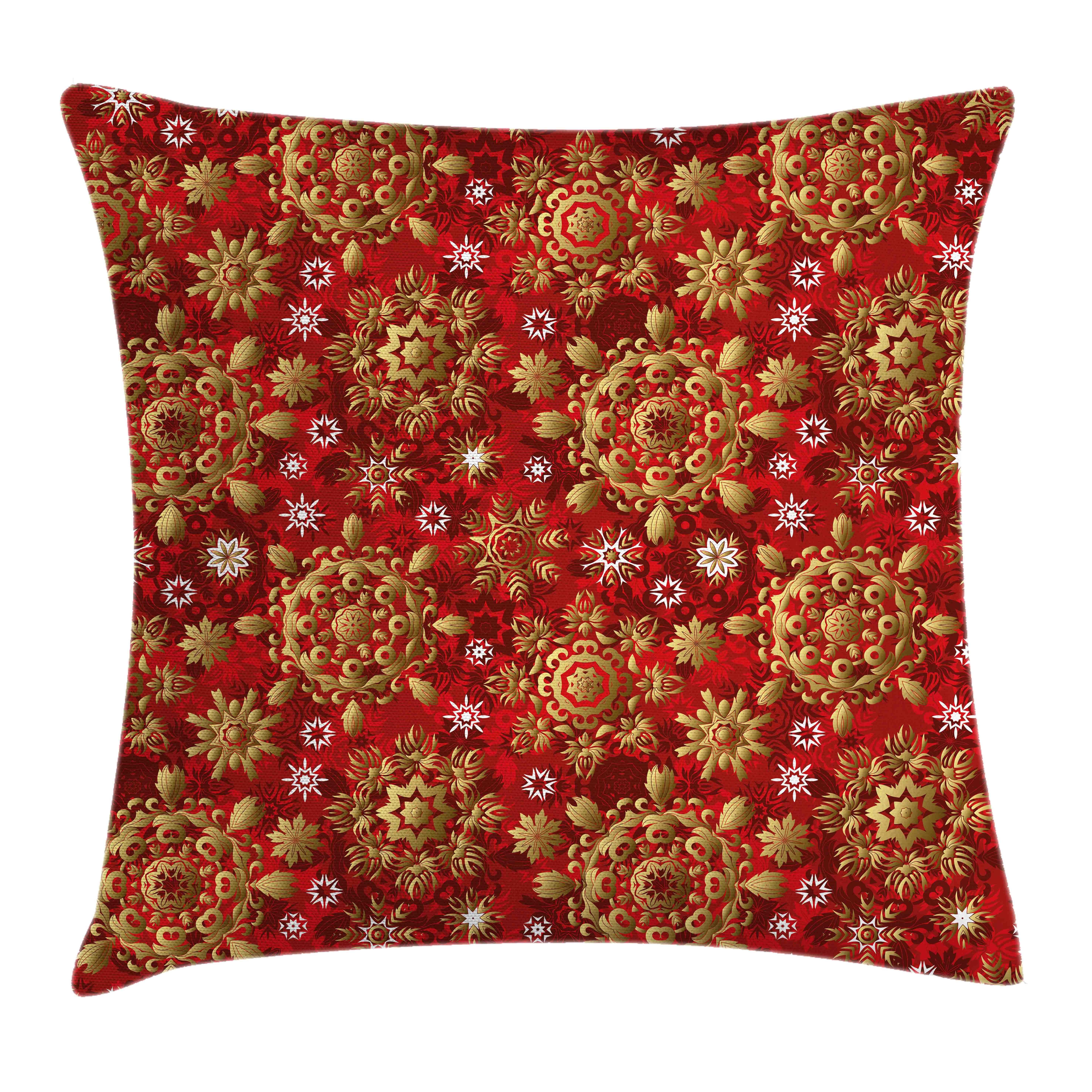 Farben Flora Ornament Druck, Abakuhaus Red Mandala Beidseitiger (1 Farbfesten Reißverschluss Kissenbezüge Weihnachten Stück), mit Kissenhülle