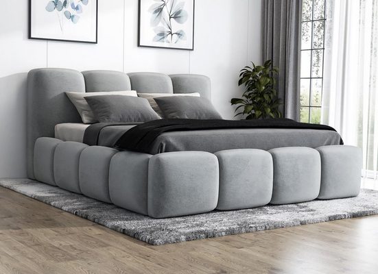 A&J MöbelLand GmbH Polsterbett DONA mit Bettkasten und Lattenrost 90x200 cm Silber 15