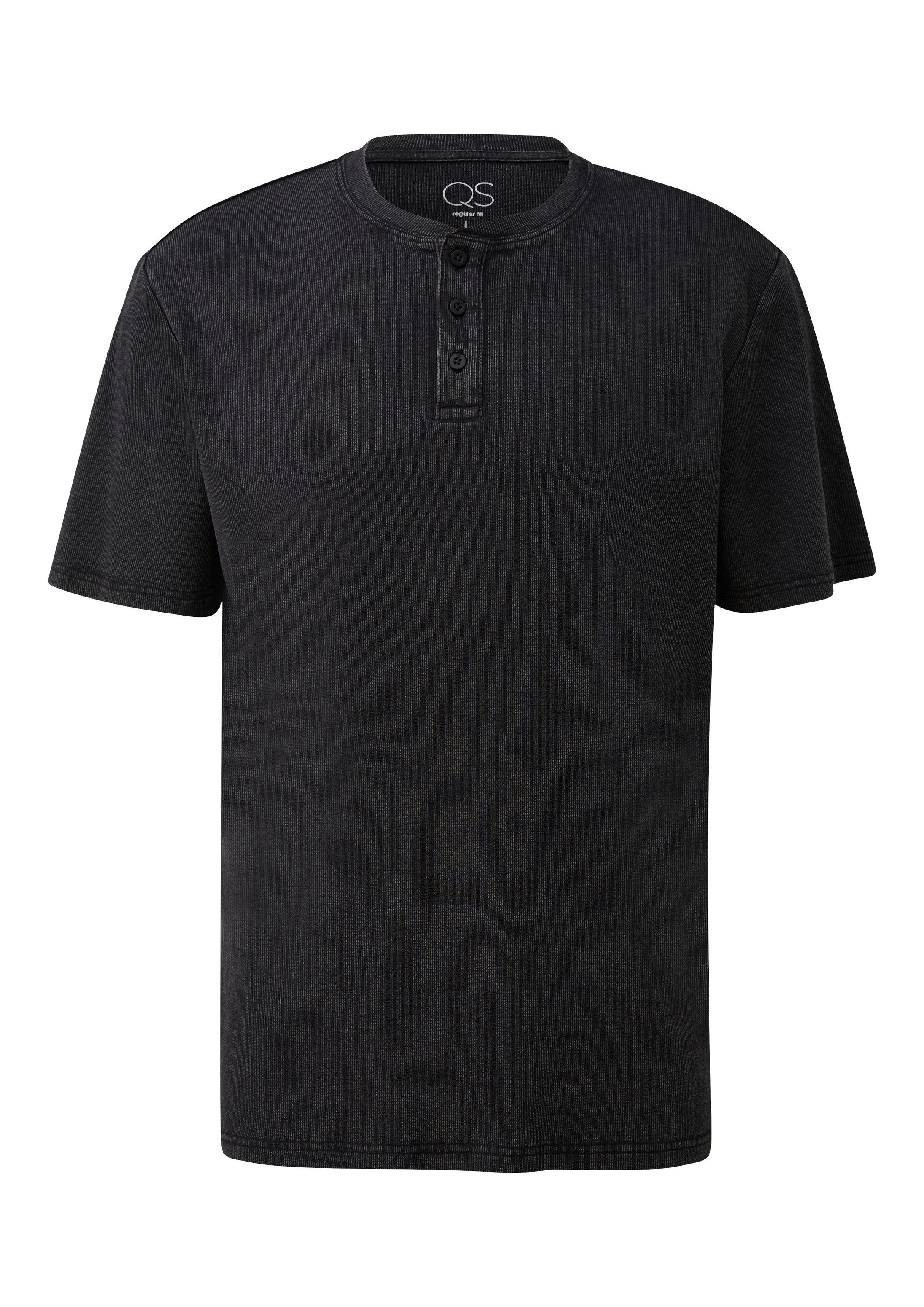 QS Kurzarmshirt T-Shirt Gewaschenes Henley mit Rippstruktur