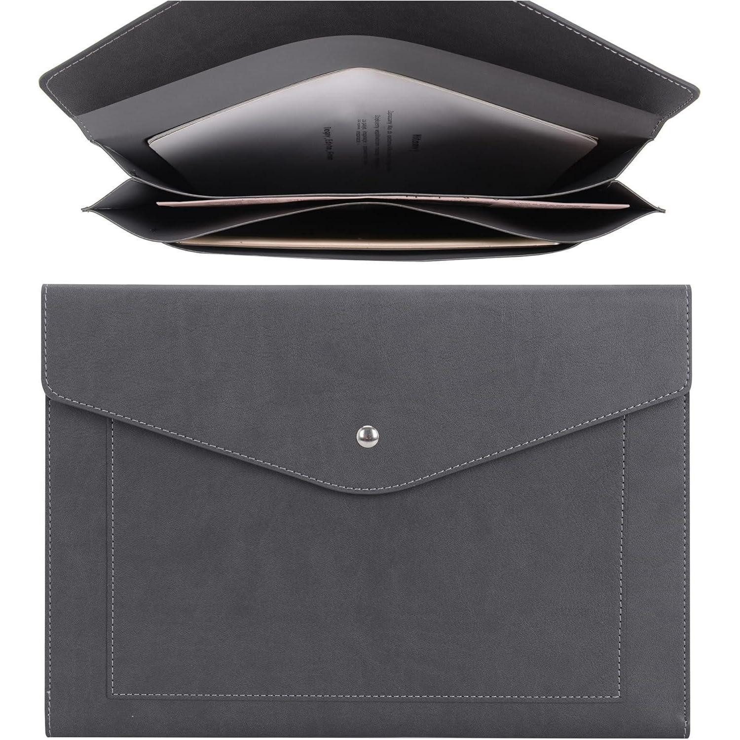 LuxusKollektion Fächermappe A4 Dokumentenmappe PU-Leder Erweiterbare Taschen Halter Grau