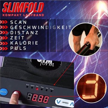Gymform® Laufband Slim Fold Treadmill (2 Varianten 6km/h oder 12 km/h), für Zuhause, klappbar, leise, bis 120 kg, Tablethalterung, Rollen