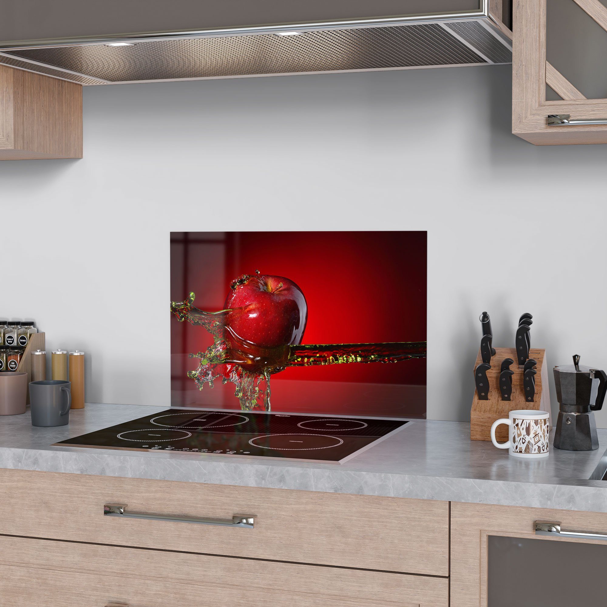 DEQORI Küchenrückwand 'Flüssigkeit trifft Apfel', Glas Spritzschutz Badrück günstig online kaufen