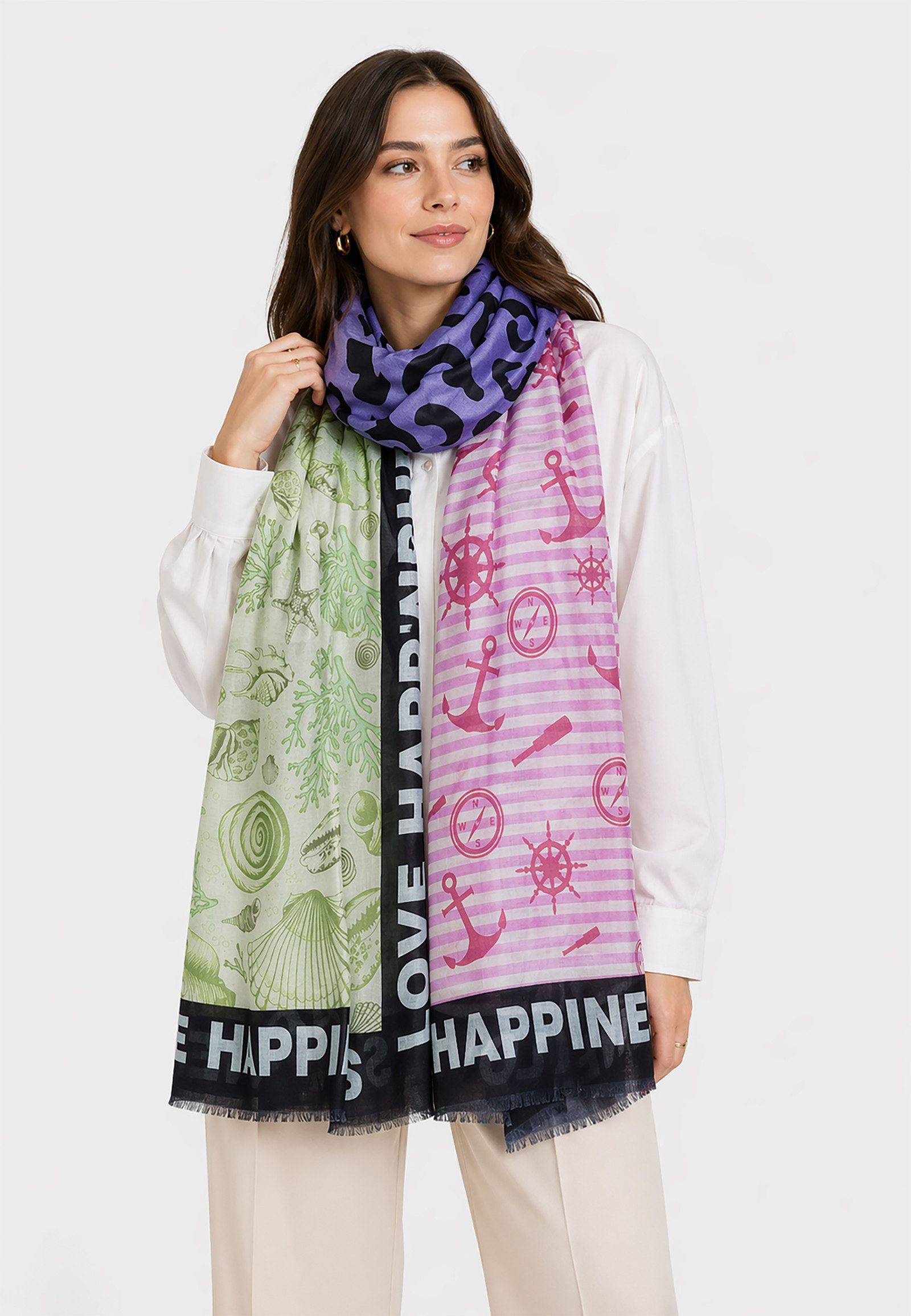 Faera Modeschal Seidiger Schal Streifenmuster Weich Stylisch Leicht Maritim, (1-St), 9639 in Schwarz