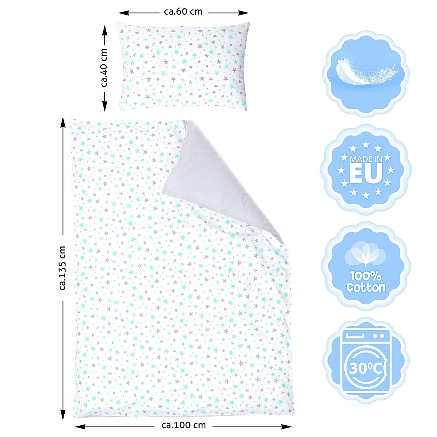 Amilian Bettwäsche Bettbezug 100x135 cm, Kopfkissenbezug 40x60 cm - Kinderbettwäsche, 2 teilig, 100% Baumwolle – Bild 2 von 5