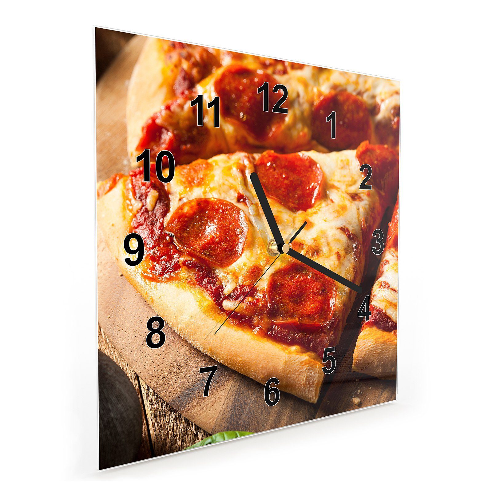 Motiv 30 Pizzaecke Wanduhr Größe Primedeco Wandkunst mit Glasuhr 30 cm x Wanduhr