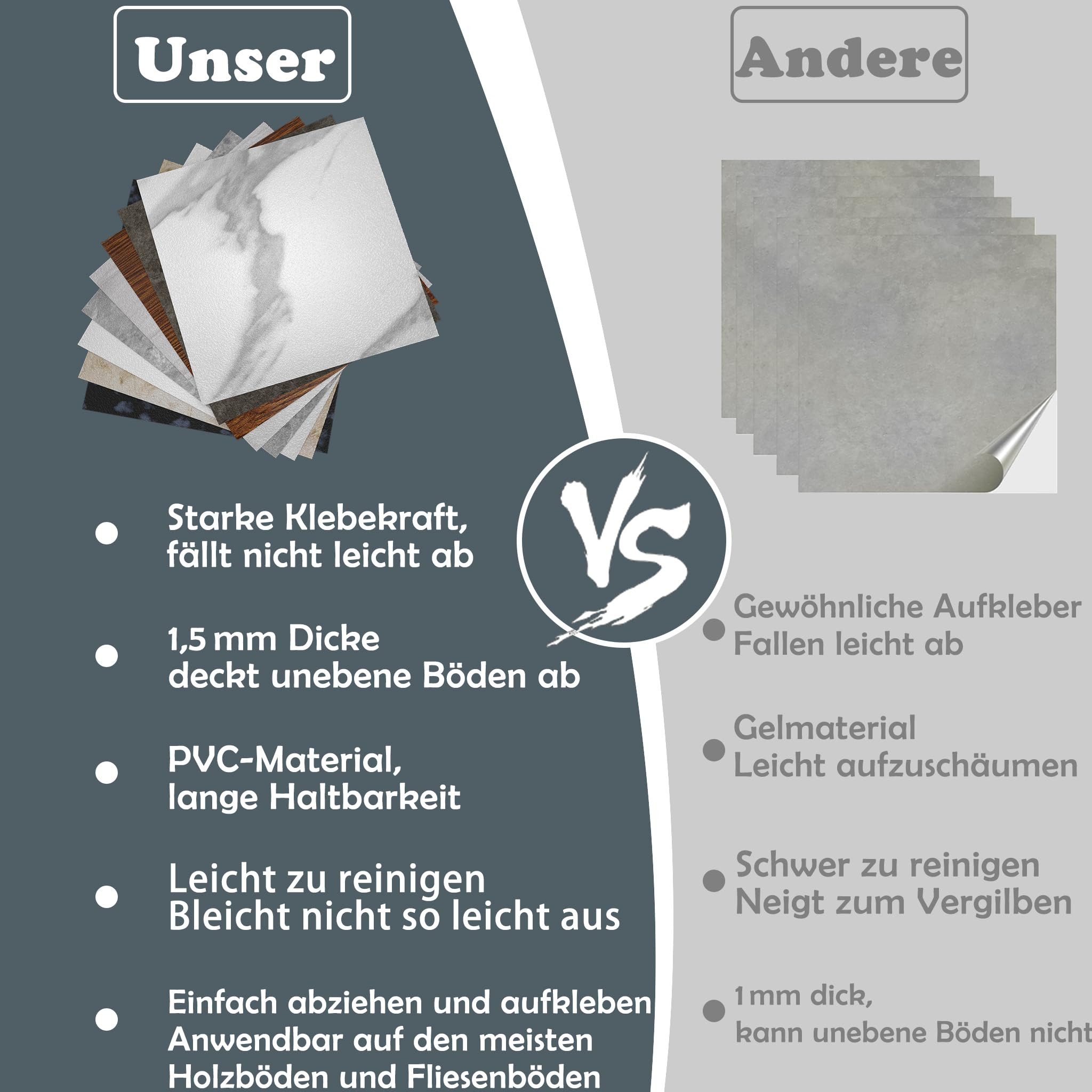 FIVMEN Vinylboden PVC Bodenbelag Selbstklebend Vinylboden Bodenfliesen 30cm×30cm, 27 Stück, 2.51m², Fliesenaufkleber Rutschfeste Venylbodenbelag für Schlafzimmer, Küche