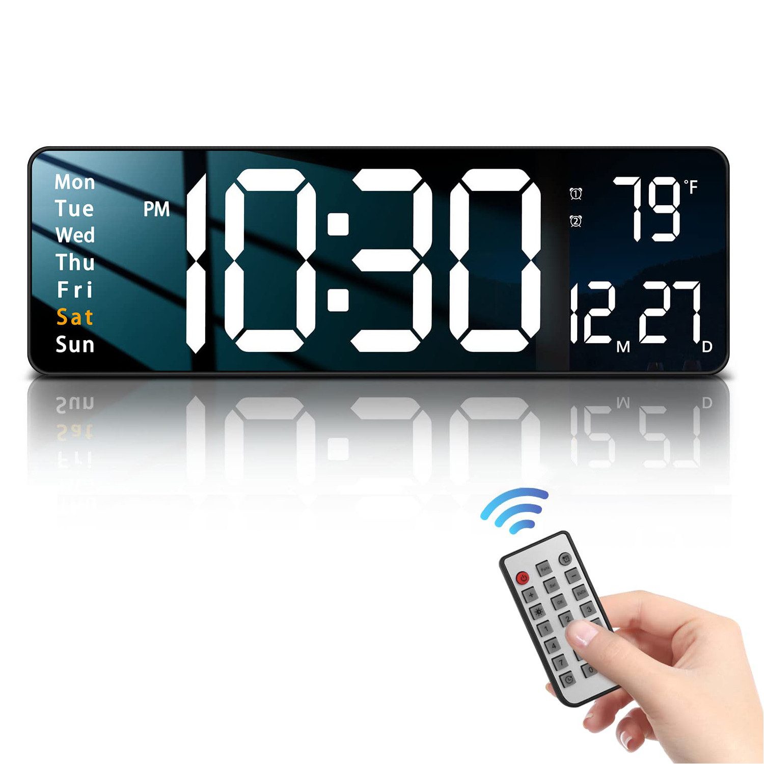 MOPUEA Wanduhr 16-Zoll Wanduhr LED-Digitalwecker mit Fernbedienung, 12/24 Std.