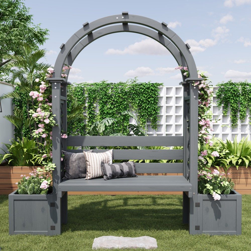 Ulife Pflanzkübel Pflanzkübel mit Spalier & Sitzbank – für Garten & Terrasse (1 St), Grau