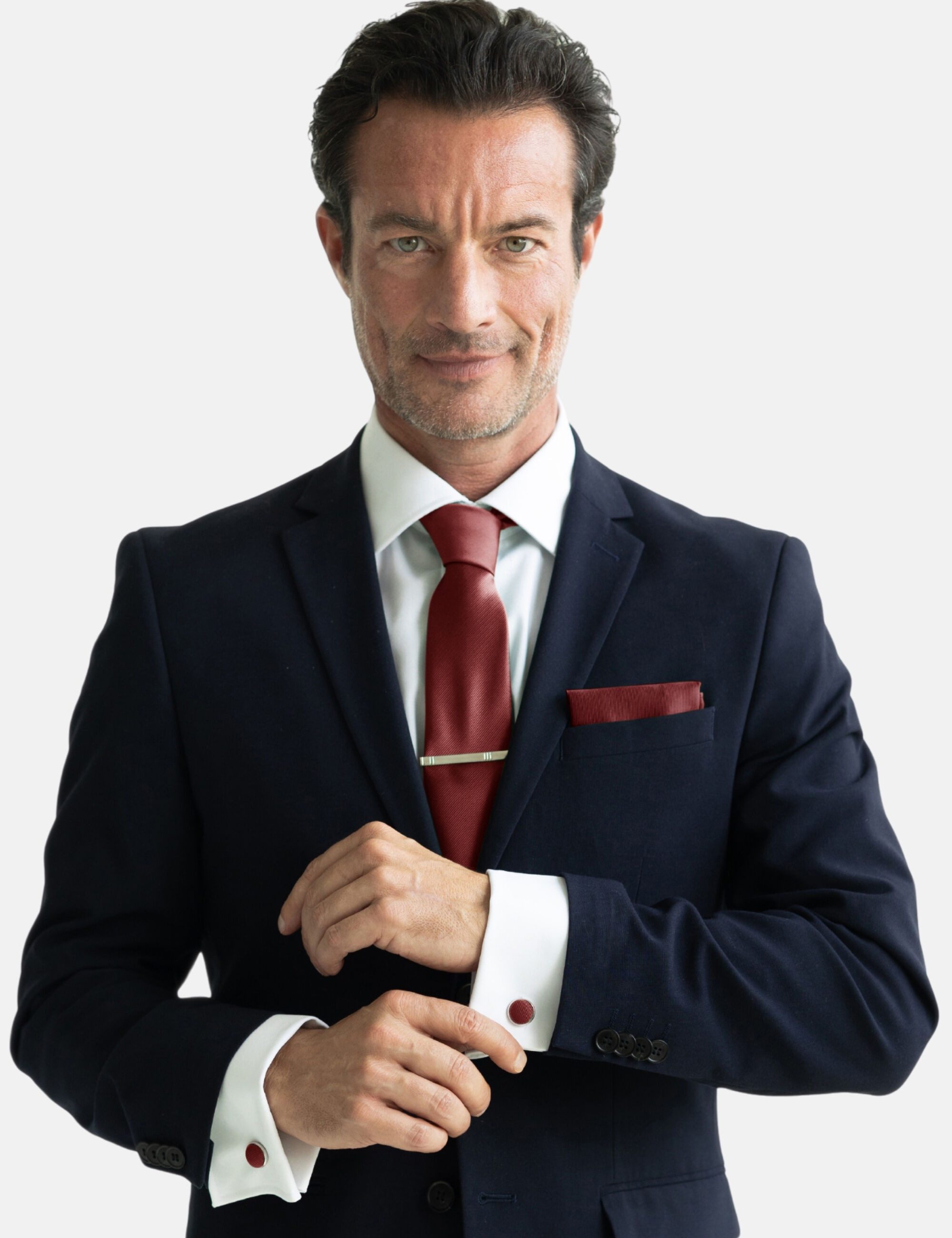 Massi Morino Krawatte (1-St) mit Einstecktuch, Manschettenknöpfen und Krawattenklammer