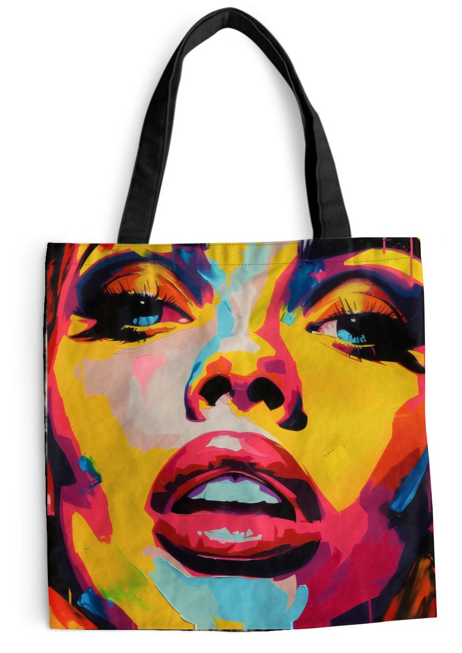 MuchoWow Shopper Frau - Gesicht - Bunt, Handtasche, Damen und Herren, Schultertasche, Umhängetasche, Tote Bag