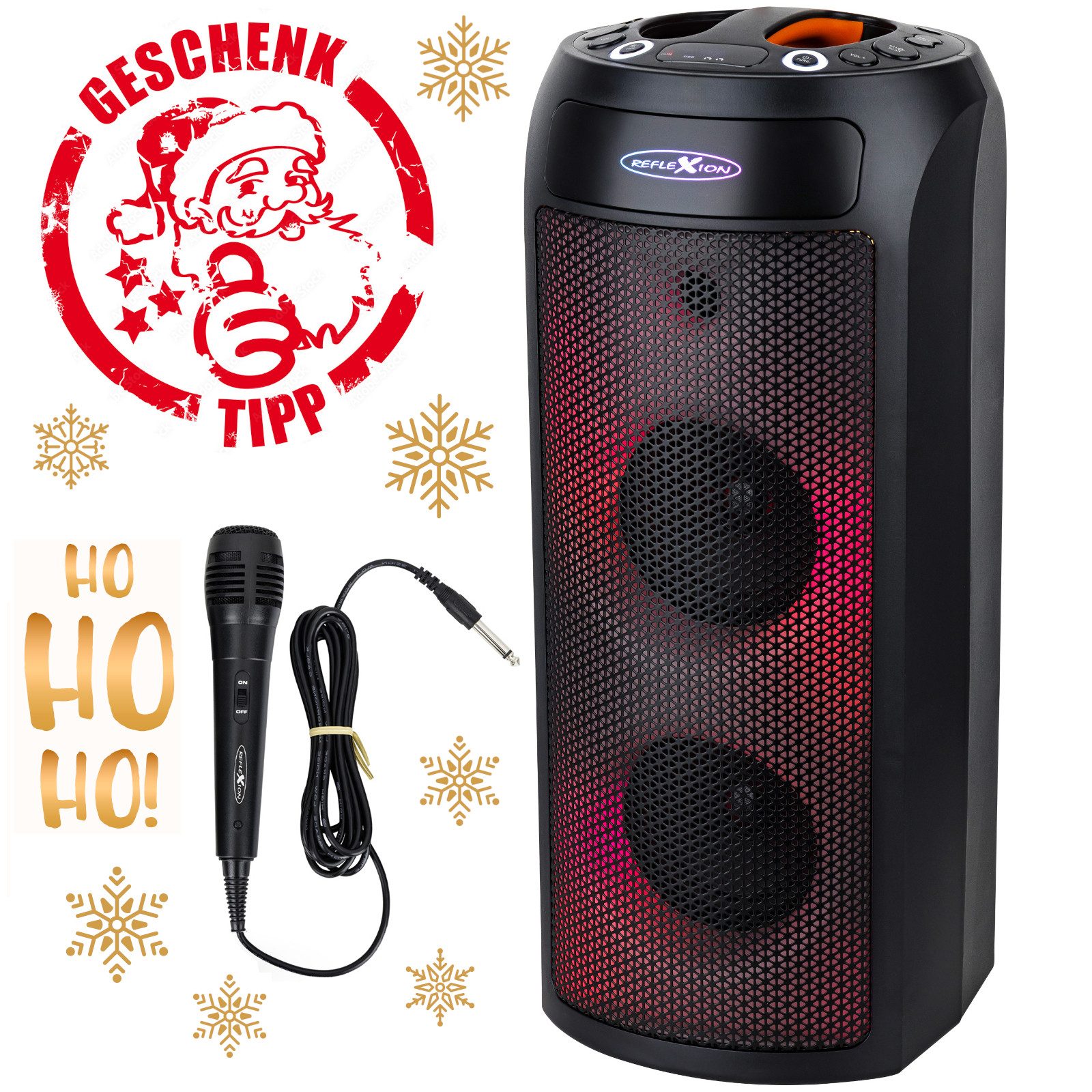 Reflexion PSX30BT Lautsprecher mit LED-Flammenlicht Party-Lautsprecher (Bluetooth, 240 W, Bluetooth, Radio, Karaoke, Disco-Licht Effekte, Equalizer)