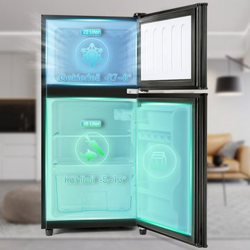 Merax Table Top Kühlschrank mit Gefrierfach, LED-Beleuchtung, Kühl- und Gefrierfunktion BCD-86A, 87 cm hoch, 42 cm breit, Mini Kühlschrank mit Doppeltür, 60 L, freistehend und klein