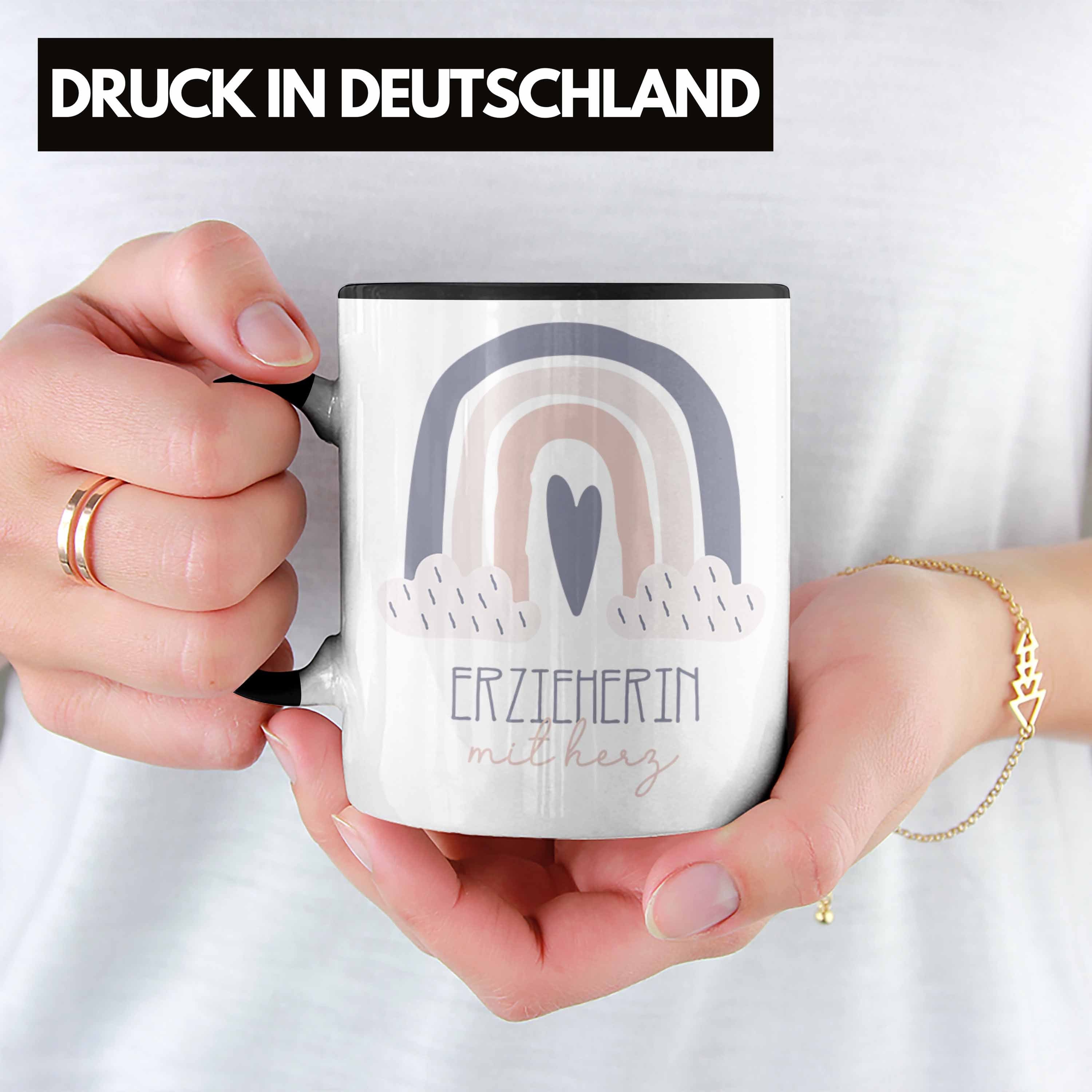 Kaffeetassse Geschenkidee Geschenk Trendation Tasse für Tasse Kinderg Danke Erzieherin Schwarz