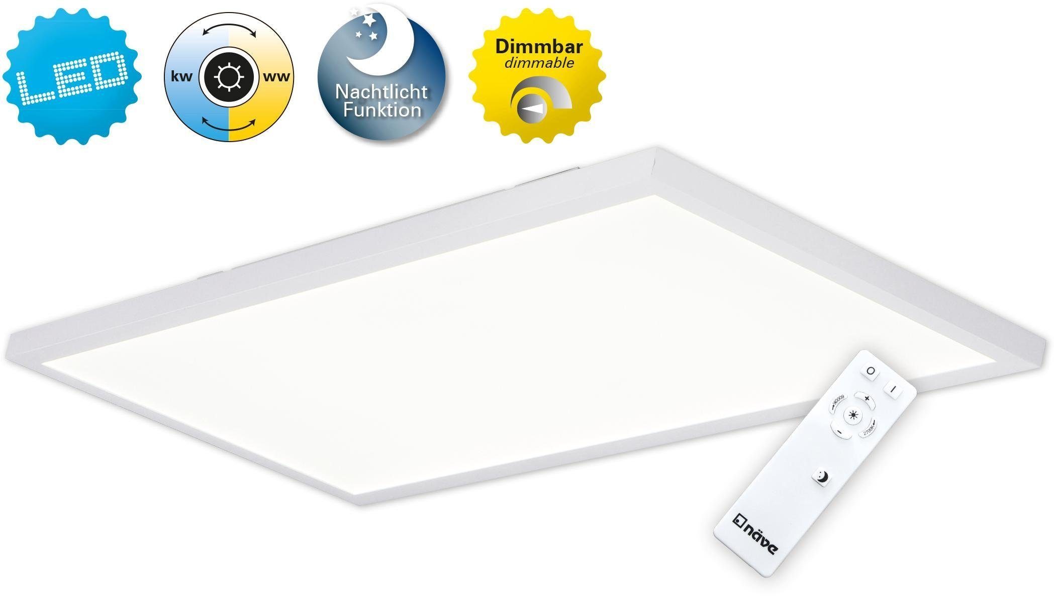 näve LED Deckenleuchte Salta, Dimmfunktion, Farbwechsel, Nachtlichtfunktion, mehrere Helligkeitsstufen, LED fest integriert, Kaltweiß, Warmweiß, Deckenleuchte, dimmbar, Nachlicht- und Memoryfunktion, Fernbedienung