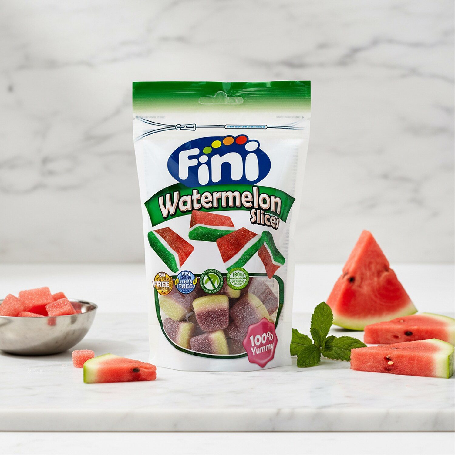 Fini Süßigkeit, 1 x 165 g, Fini Watermelon Slices – Vegane Fruchtgummis