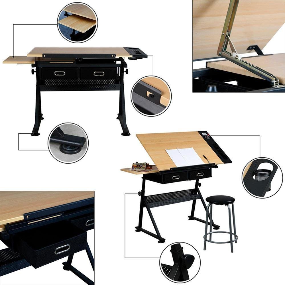 Tischplatte Zeichentisch, holzfarbe mit Architektentisch Yaheetech Verstellbarer
