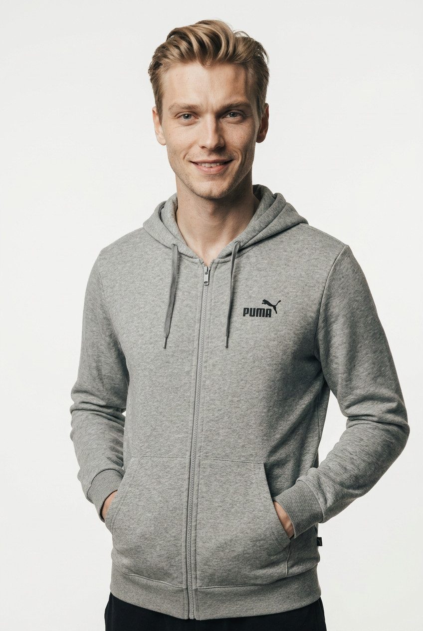 PUMA Kapuzensweatjacke ESS NO 1 LOGO FULL-ZIP HOODIE FL mit verstellbarer Kapuze, für Freizeit und Sport