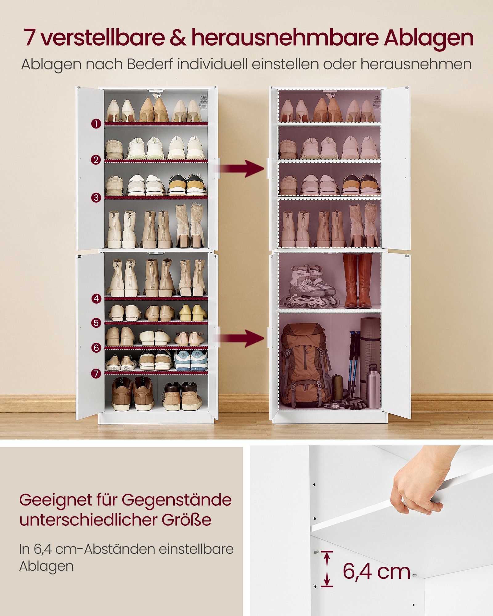 VASAGLE Schuhschrank 9 Ebenen, mit verstellbaren Ablagen, Aufbewahrungsschrank mit Türen 37 x 60 x 175 cm, bis EU-Größe 46
