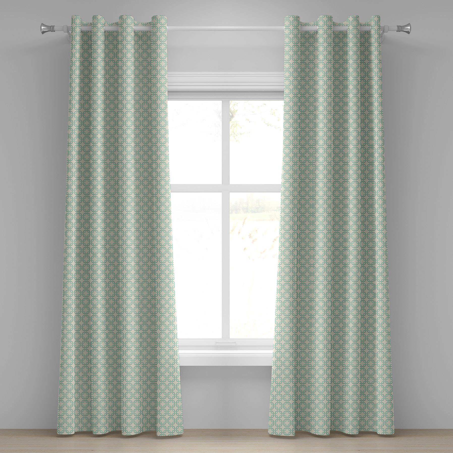 Gardine Dekorative 2-Panel-Fenstervorhänge für Schlafzimmer Wohnzimmer, Abakuhaus, Türkis Klassische Retro Kunst