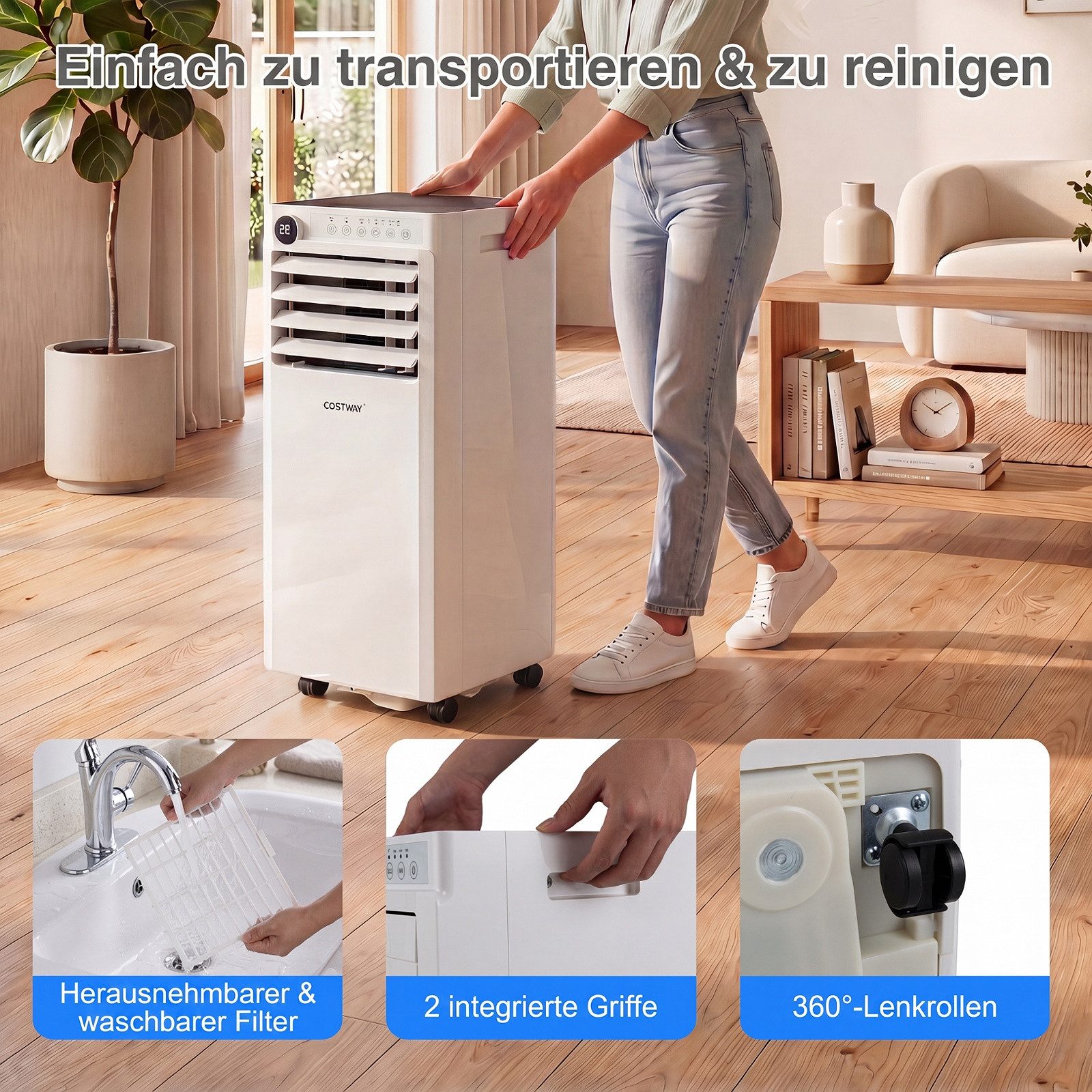 COSTWAY 3-in-1-Klimagerät, 7000BTU Klimaanlage mit Abluftschlauch