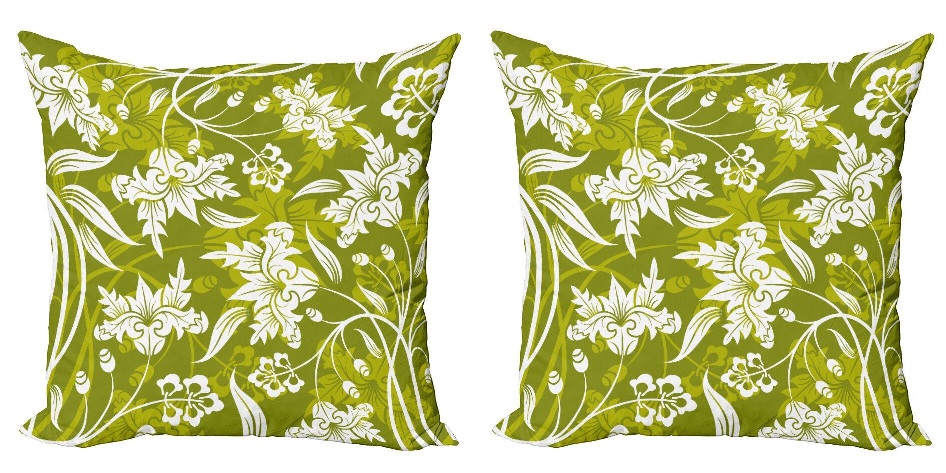 Kissenbezüge Modern Accent Doppelseitiger Digitaldruck, Abakuhaus (2 Stück), Blumen Grüne Blumenmuster | Kissenbezüge