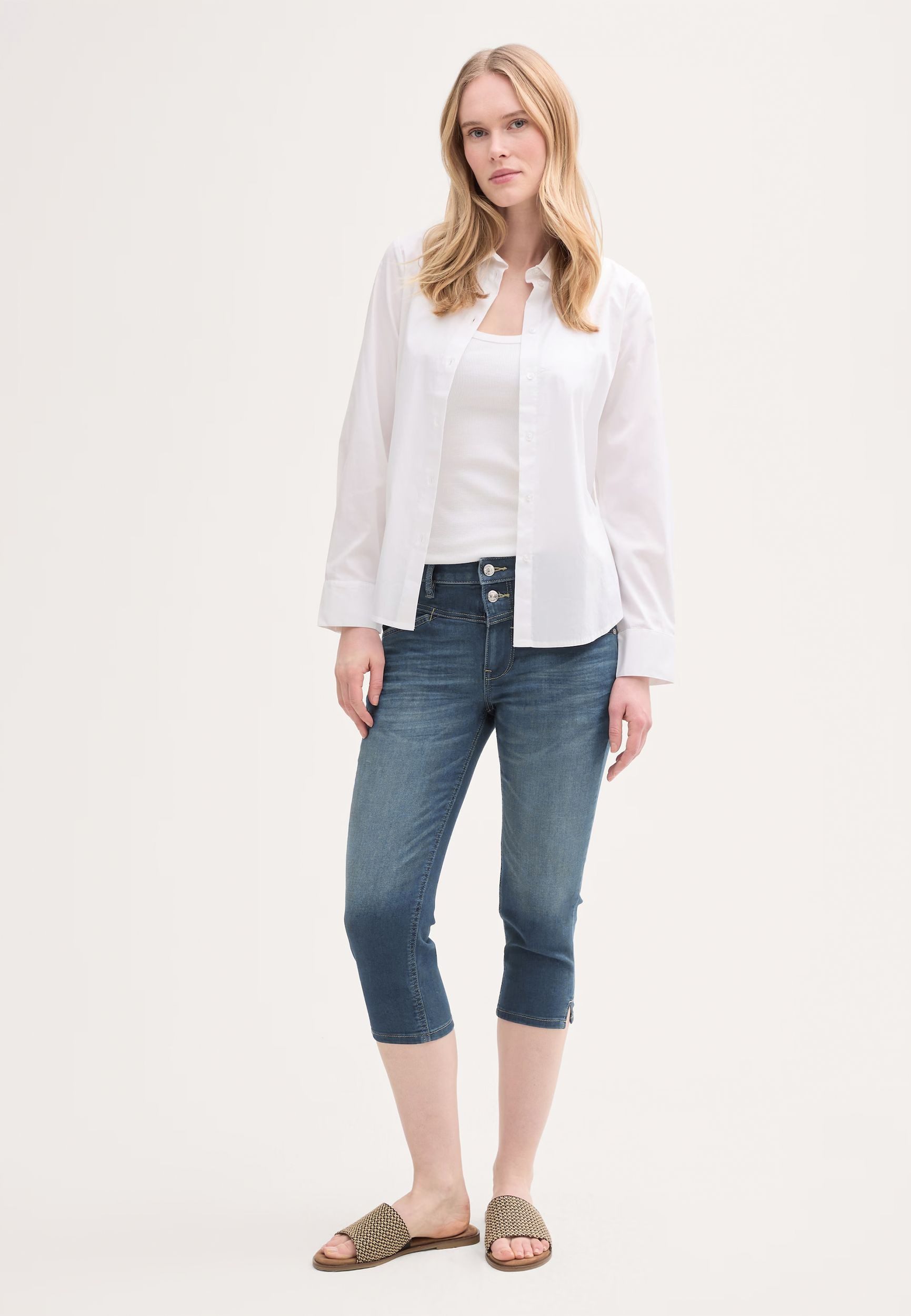 TOM TAILOR Caprihose Capri-Jeans mit Stretch und Doppelknopf-Verschluss TTKATE Denim Pants