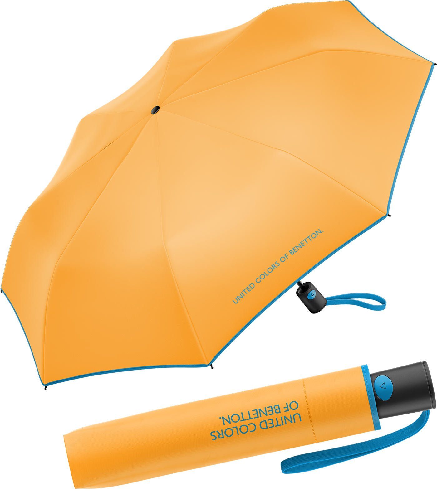 United Colors of Benetton Taschenregenschirm Mini Automatik FS 2023 - radiant yellow, leuchtende Modefarben mit kontrastreichem Saum