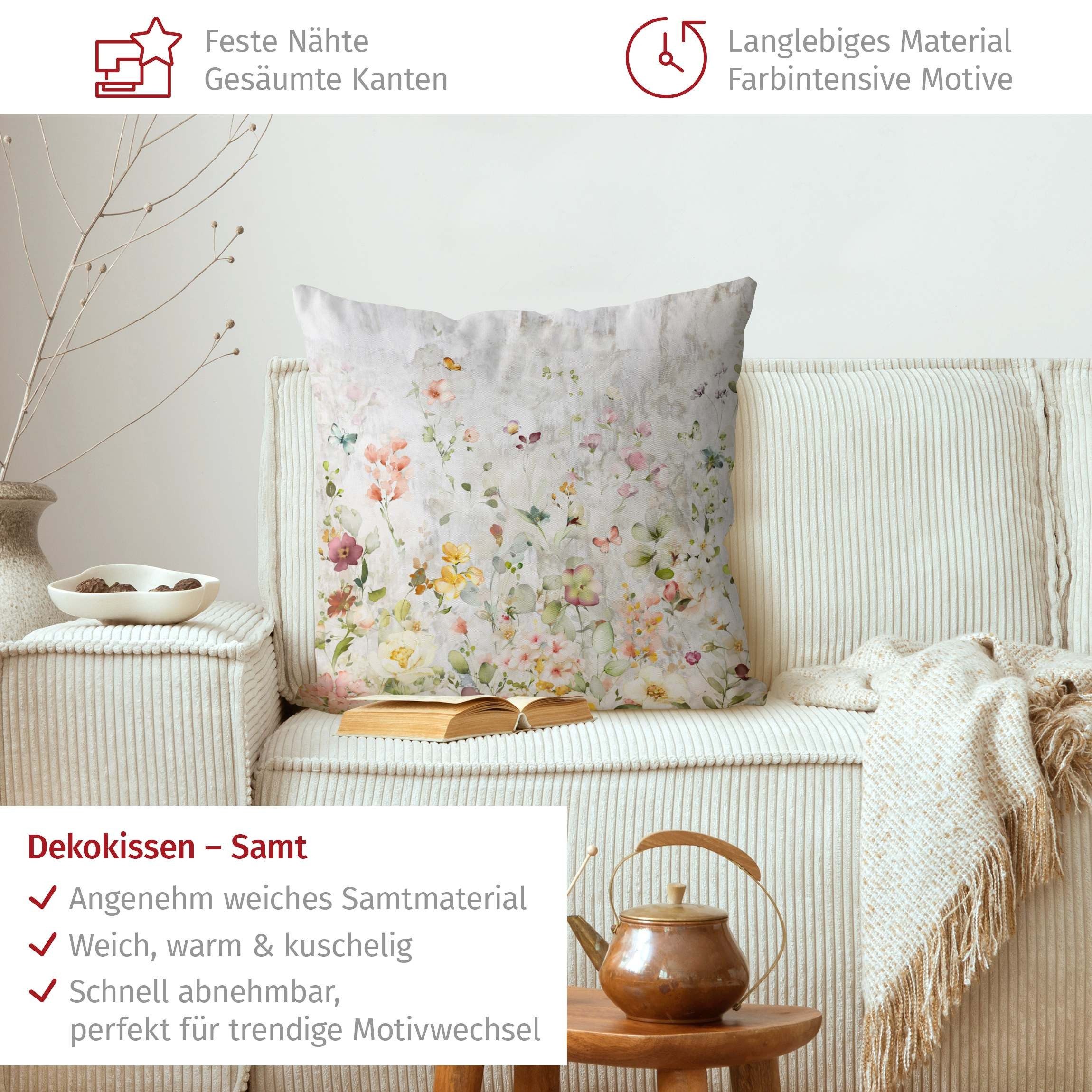 Bilderdepot24 Dekokissen drinnen Kissenhülle/ Sofakissen/ Zierkissen Kissenhülle bunt Blumen In, Bezug Steinoptik mit / ohne Füllung Zierkissen Outdoor Sofa Bett