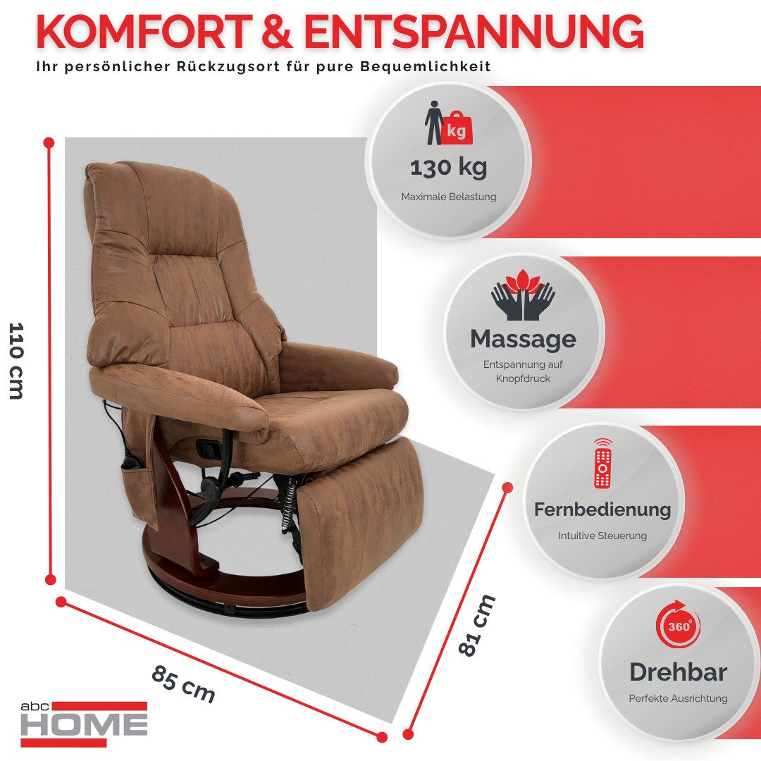 abc HOME Sessel braun, Fernbedienung, elektrisch, Massage, Liegefunktion