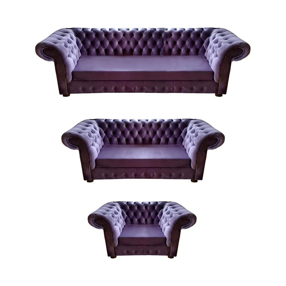 JVmoebel Chesterfield-Sofa Polstermöbel Set in Grau mit Sessel und Sofas, 3 Teile, Made in Europa