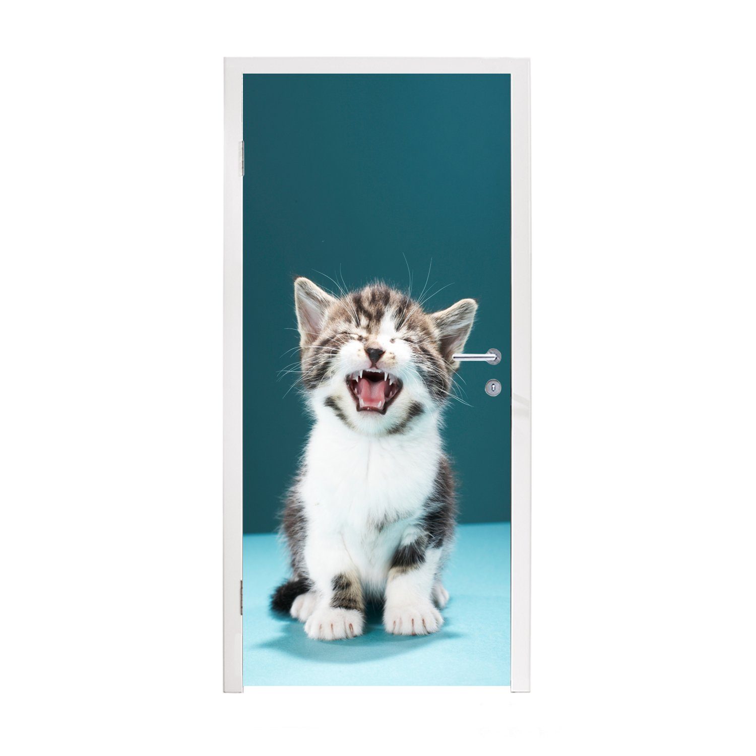 MuchoWow Türtapete Katze - Miau, (1 Türaufkleber, 75x205 Tür, Fototapete Kätzchen Matt, bedruckt, für St), cm 