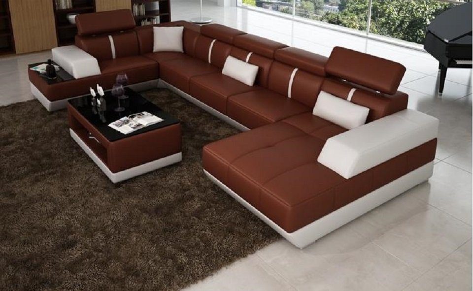 JVmoebel Ecksofa Design Wohnlandschaft U Form big Ecksofa Sofa Couch Polster, Made in Europe Braun