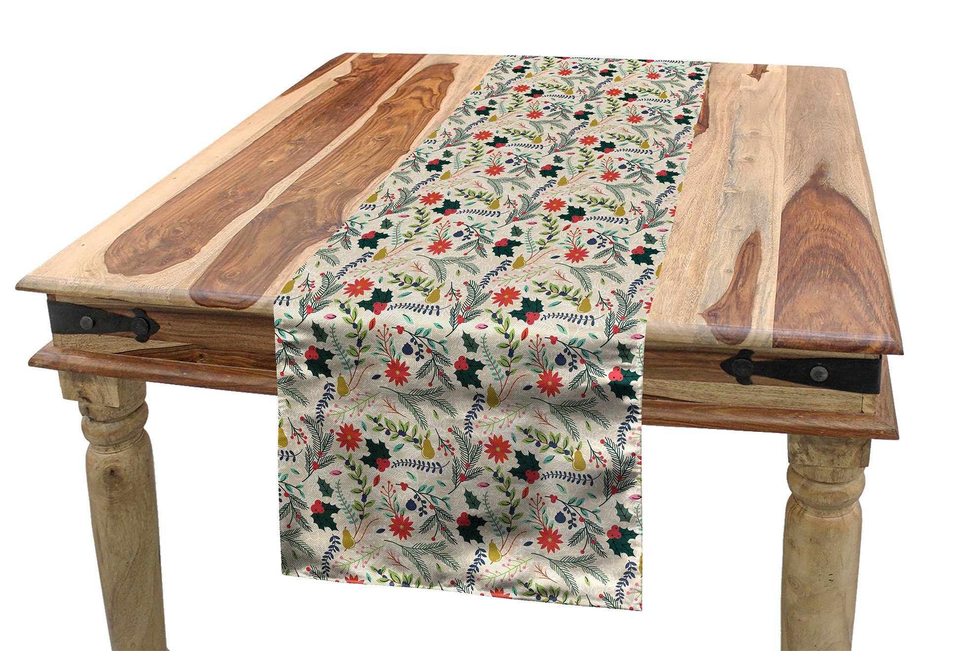 Abakuhaus Tischläufer Esszimmer Küche Rechteckiger Foliage Tischläufer, Motive Blätter Dekorativer Holly Beeren