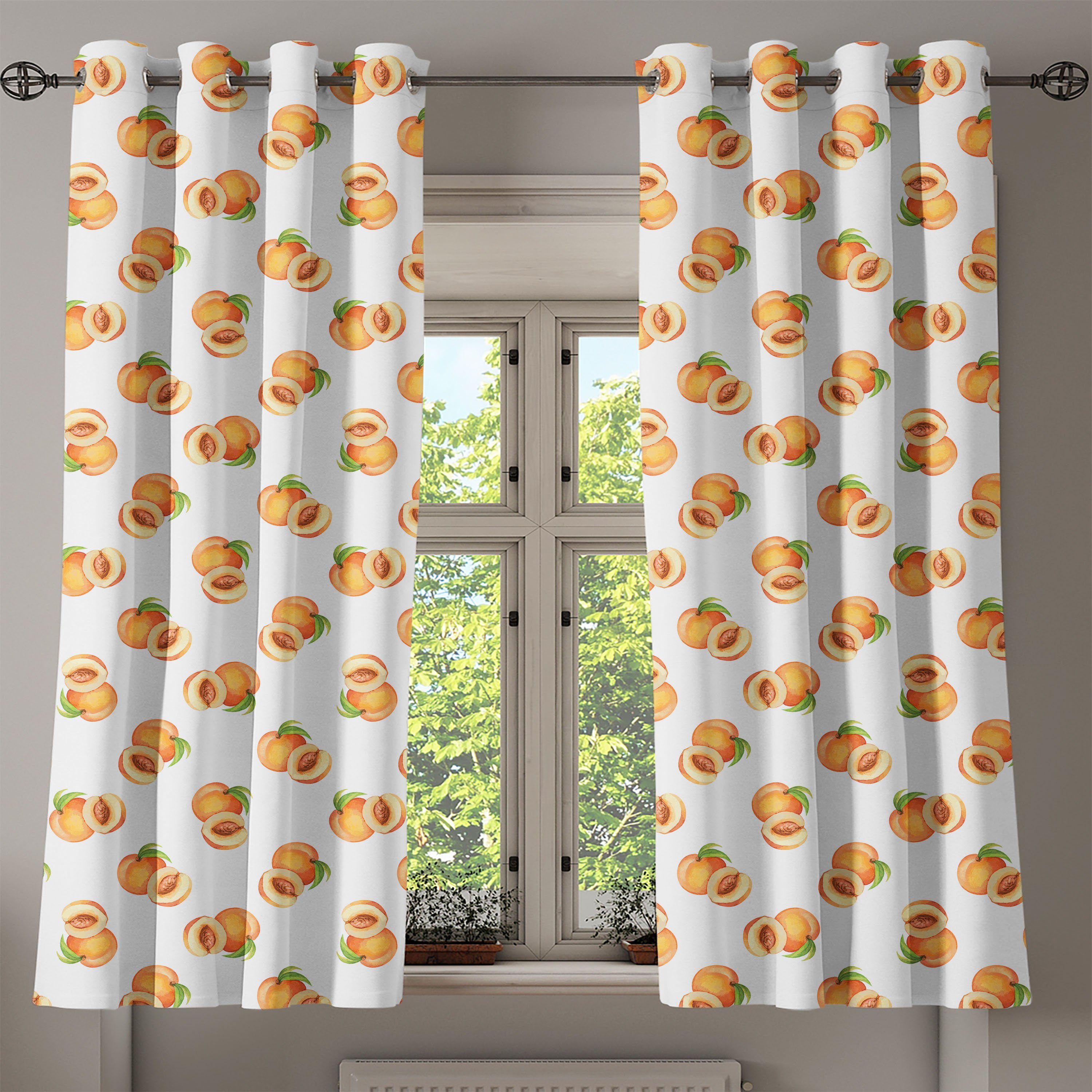 Dekorative Schlafzimmer gepflückte Pfirsich für Wohnzimmer, 2-Panel-Fenstervorhänge Steinfrüchte Abakuhaus, Frisch Gardine
