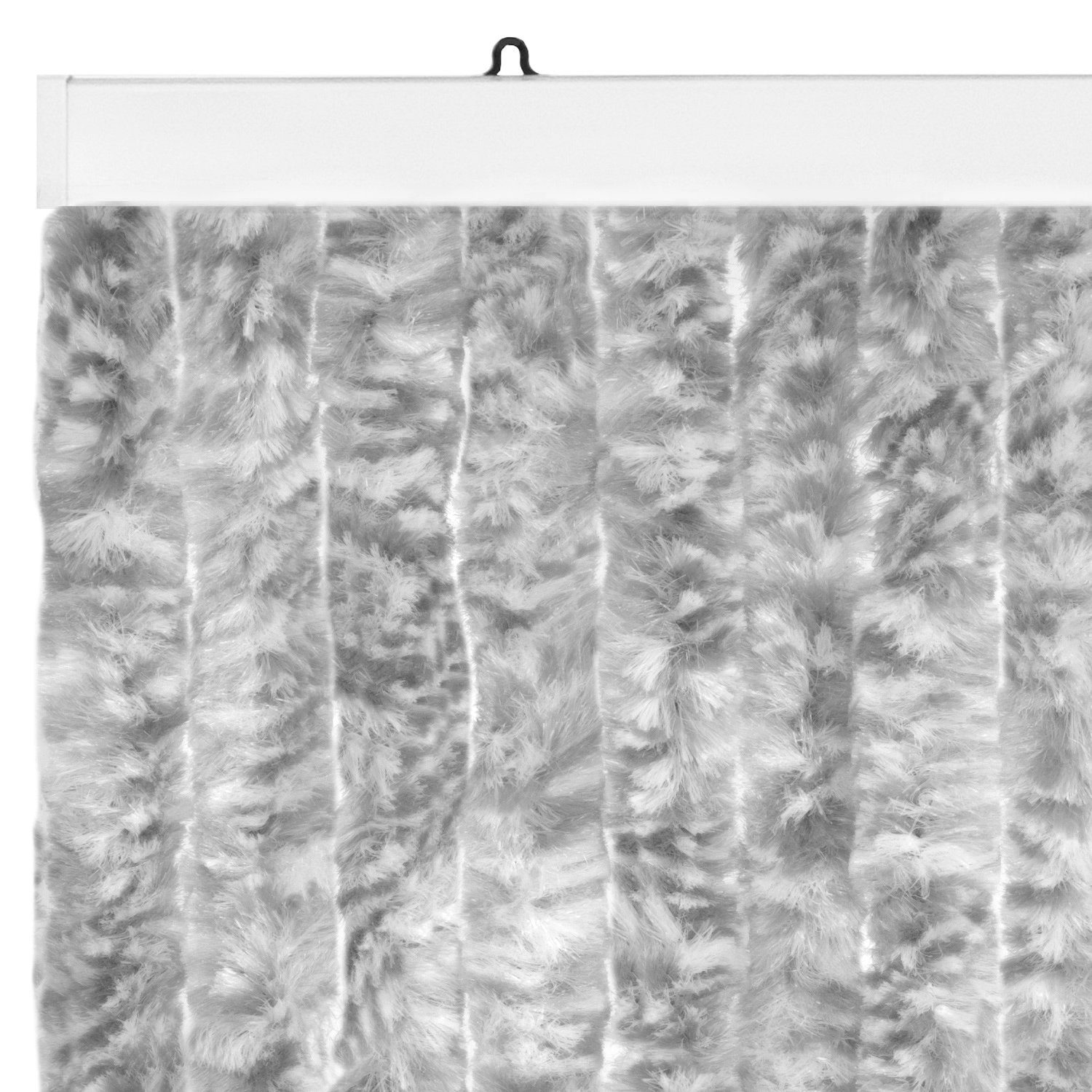 Moritz Türvorhang Flauschvorhang 118 x 230 cm grau weiss (1 St), Hakenaufhängung, Chenille Vorhänge Camping Türvorhang Wohnwagen Wohnmobil Zubehör