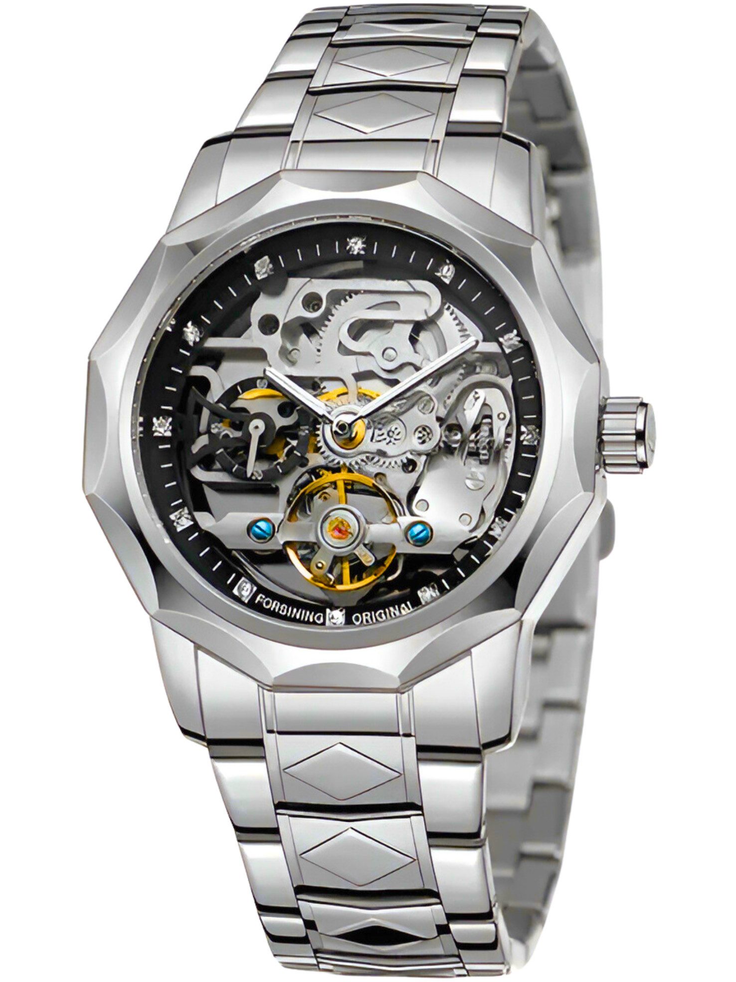 S&T Design Automatikuhr Herren Uhr Mechanisch Herrenuhr Edelstahl Skelett, (inkl. Uhrenetui, inkl. Armbandkürzer), Mechanische Armbanduhr für Herren, Wasserdicht 3BAR, Transparent