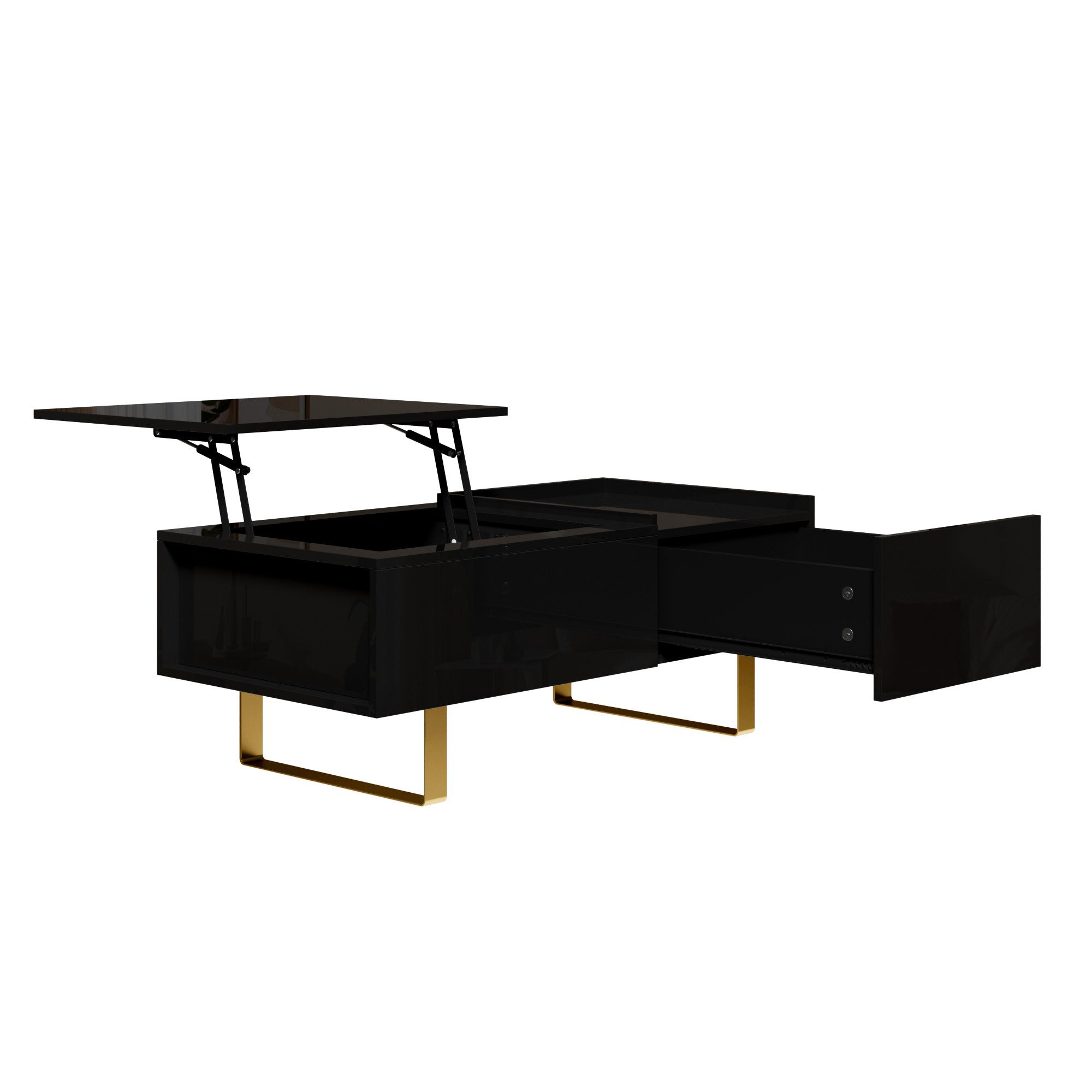 Merax Couchtisch höhenverstellbar Beistelltisch mit hydraulischer Liftfunktion (Satztisch mit Hochglanzoberfläche, 100Lx50Bx54,5H(cm), 1-St), Wohnzimmertisch mi – Bild 5 von 5