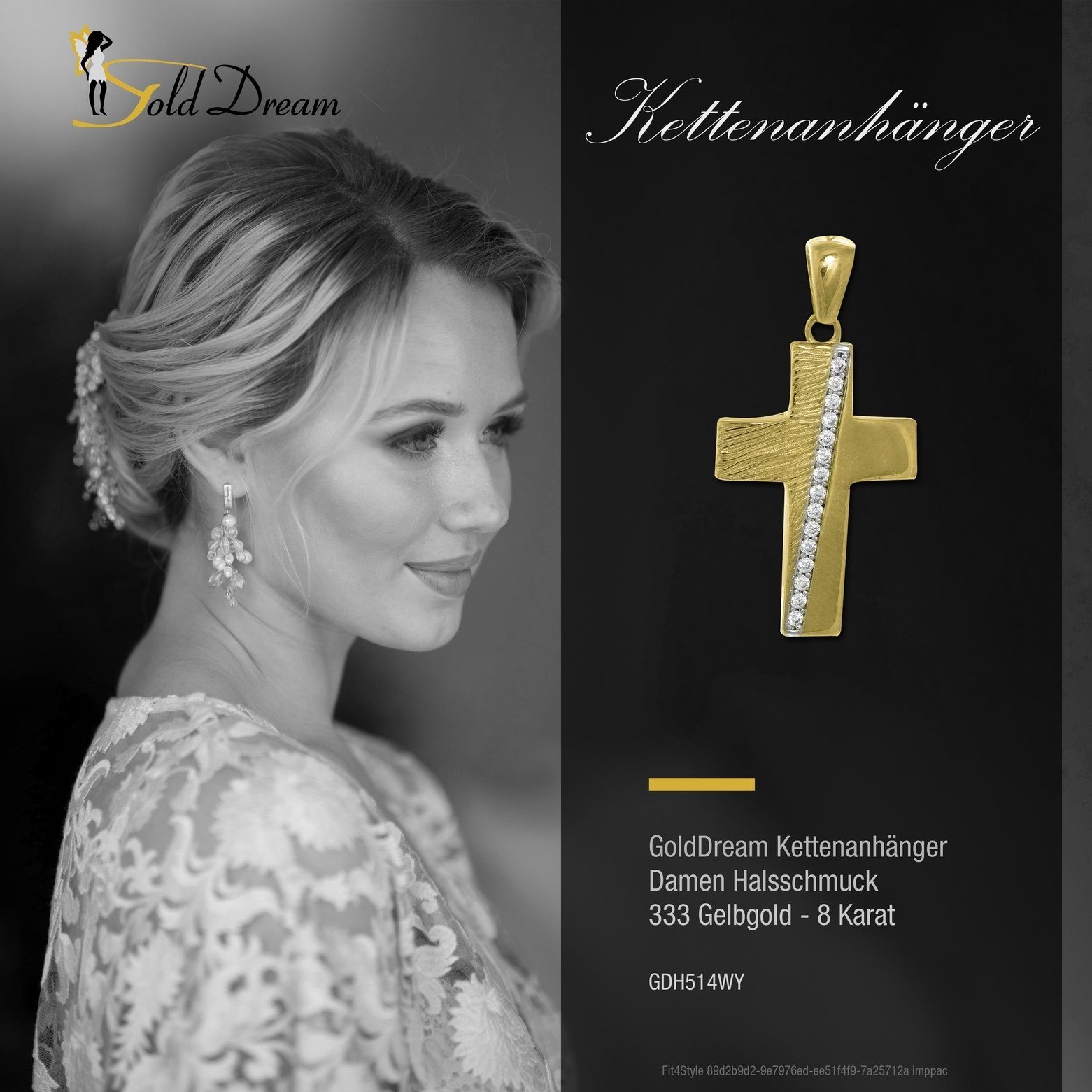 GoldDream Kettenanhänger GoldDream Kettenanhänger Line 333Gold 8K (Kettenanhänger), Kreuzanhänger 333 Gelbgold - 8 Karat, gold, weiß