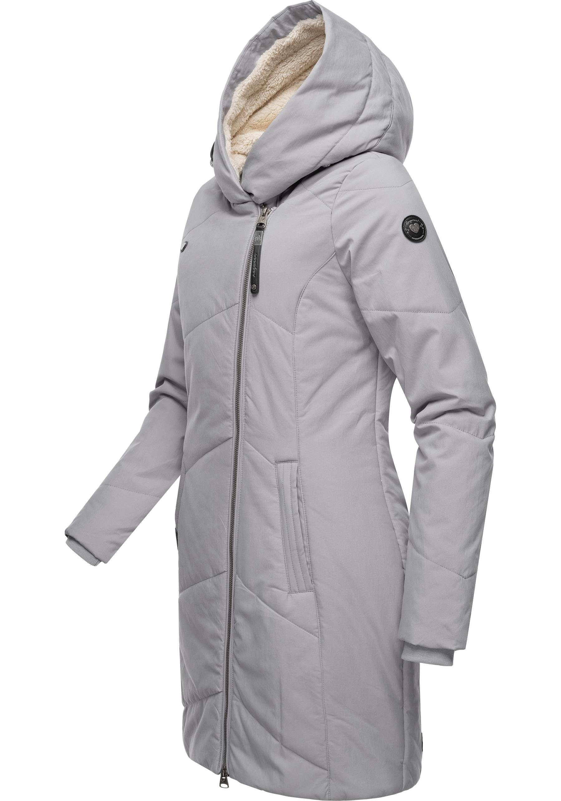 asymmetrischem Wintermantel grau Kragen Gordon Long Winterparka mit Ragwear gesteppter