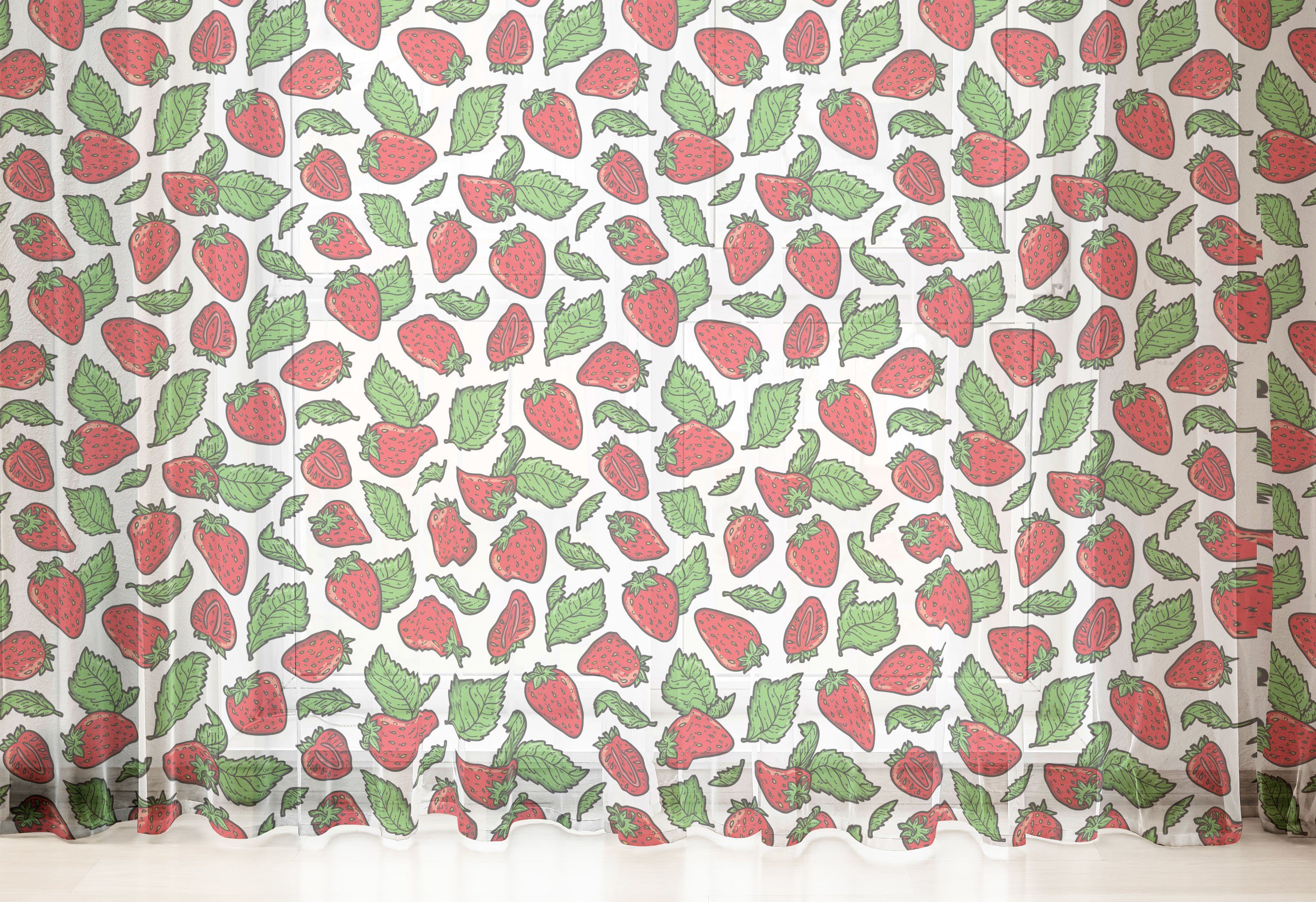 Party Gardine Obst Abakuhaus, 2 Saftige Erdbeeren Panels, für Blätter Drapierung Hochzeit schiere