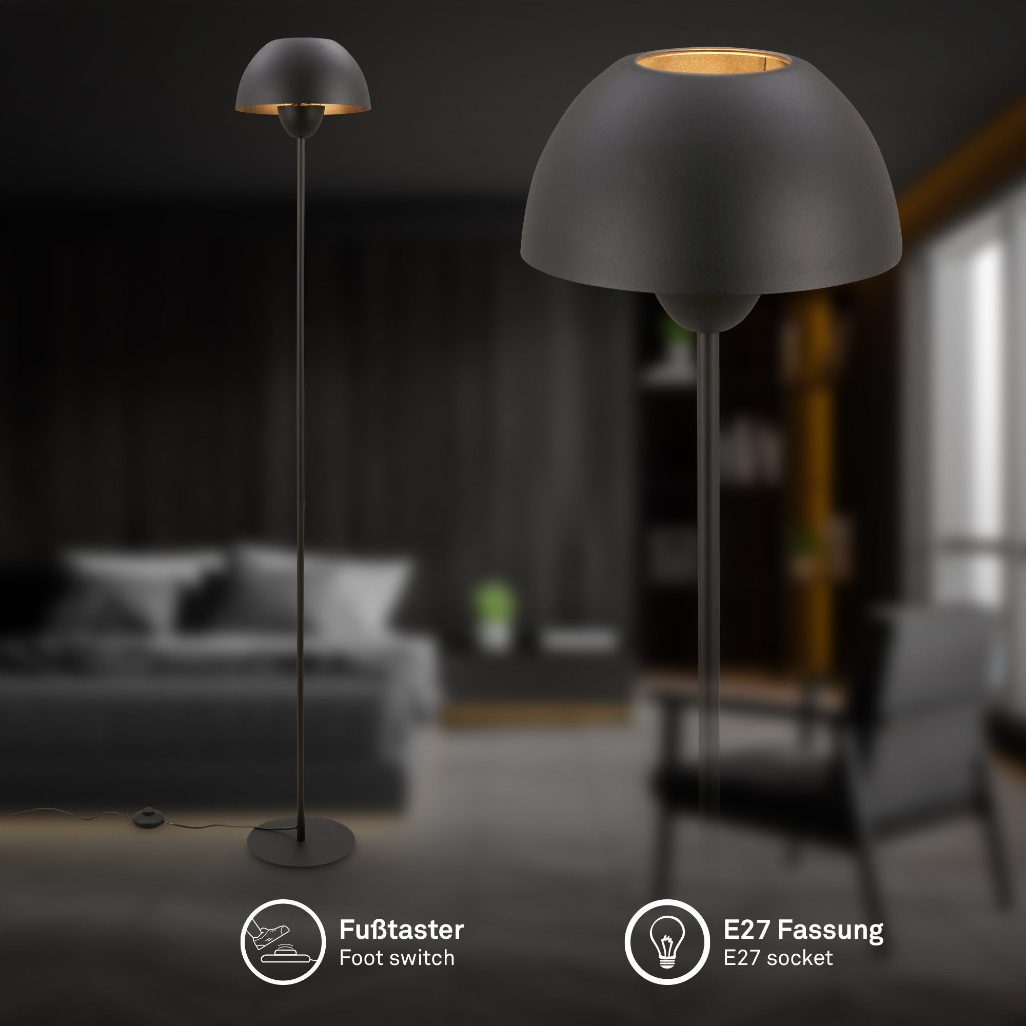 Briloner Leuchten Stehlampe LED Stehleuchte Pilzlampe, ohne Leuchtmittel, Abhängig vom Leuchtmittel, 25x156,5 cm Schwarz/Hellgrau-Coffee exkl. Leuchtmittel